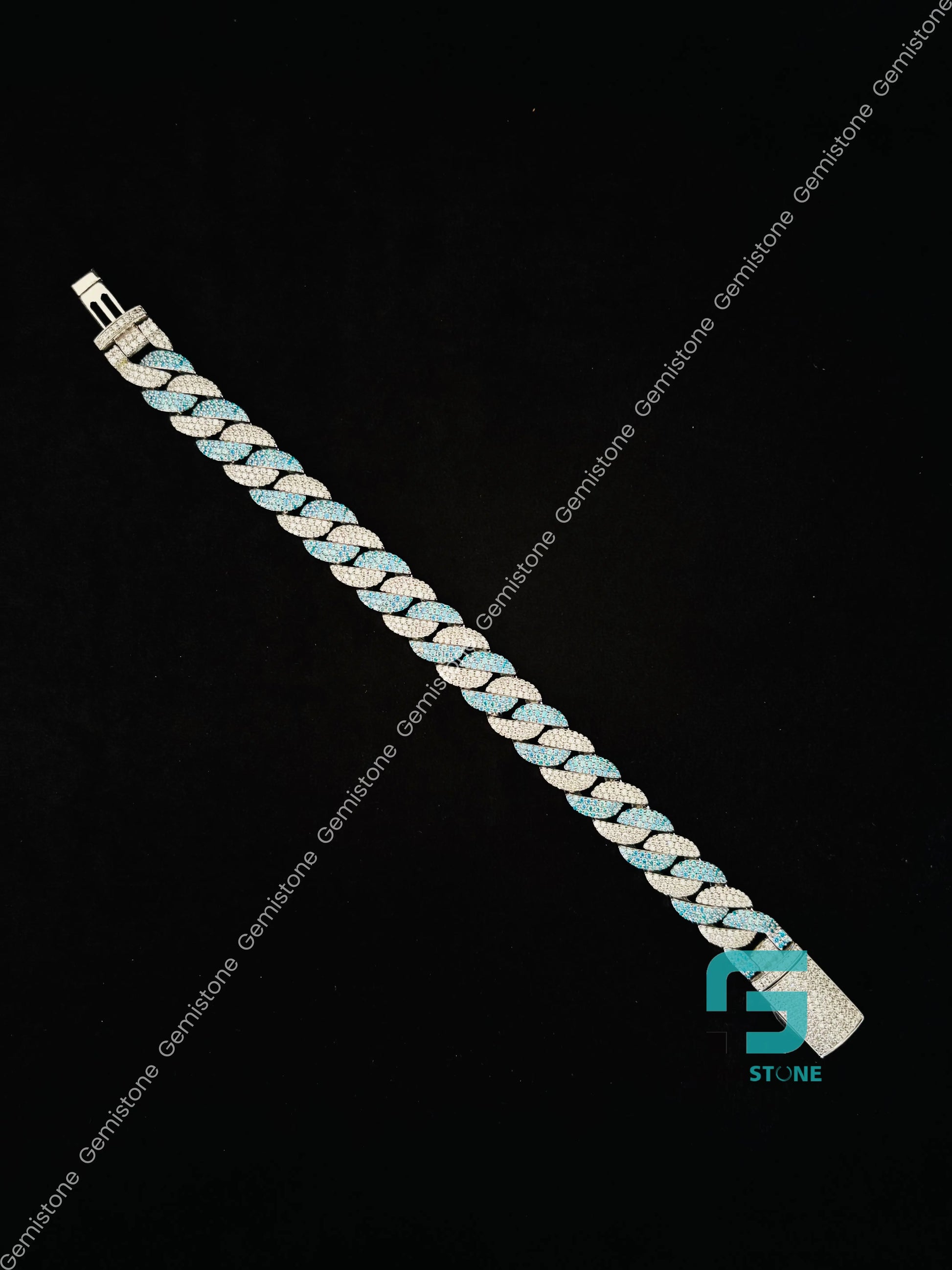 925 Silver Moissanite Diamond Sky Blue Diamond Bracelete For Men