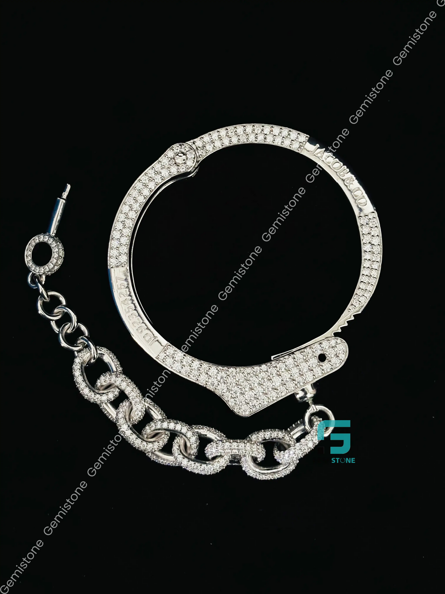 925 Silver Moissanite Iced Out Hand Cuff