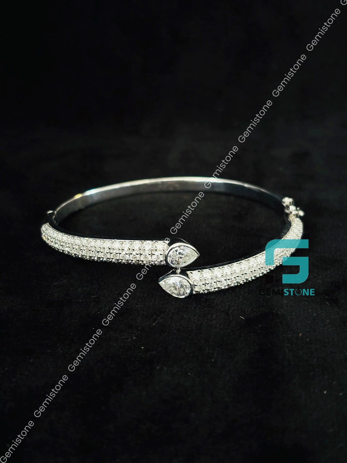 925 Silver Moissanite Iced Out Open Cuff Bracelet
