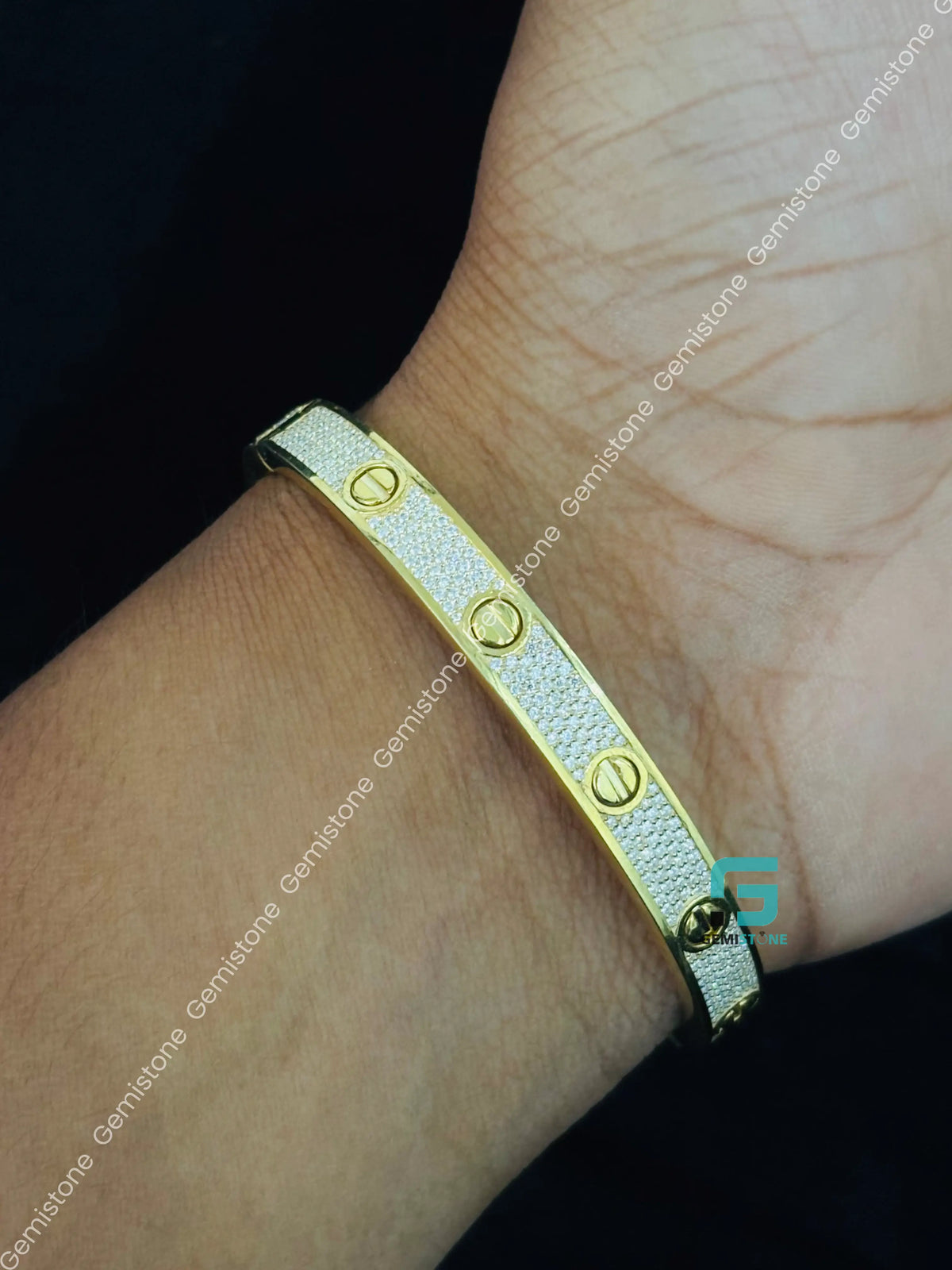 925 Silver Moissanite Open Cuff Bangle Braceletn For Unisex