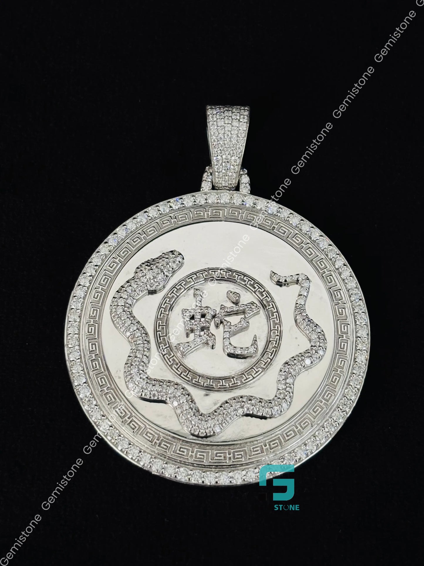 925 Silver Moissanite Round Shape Disk Pendant For Men