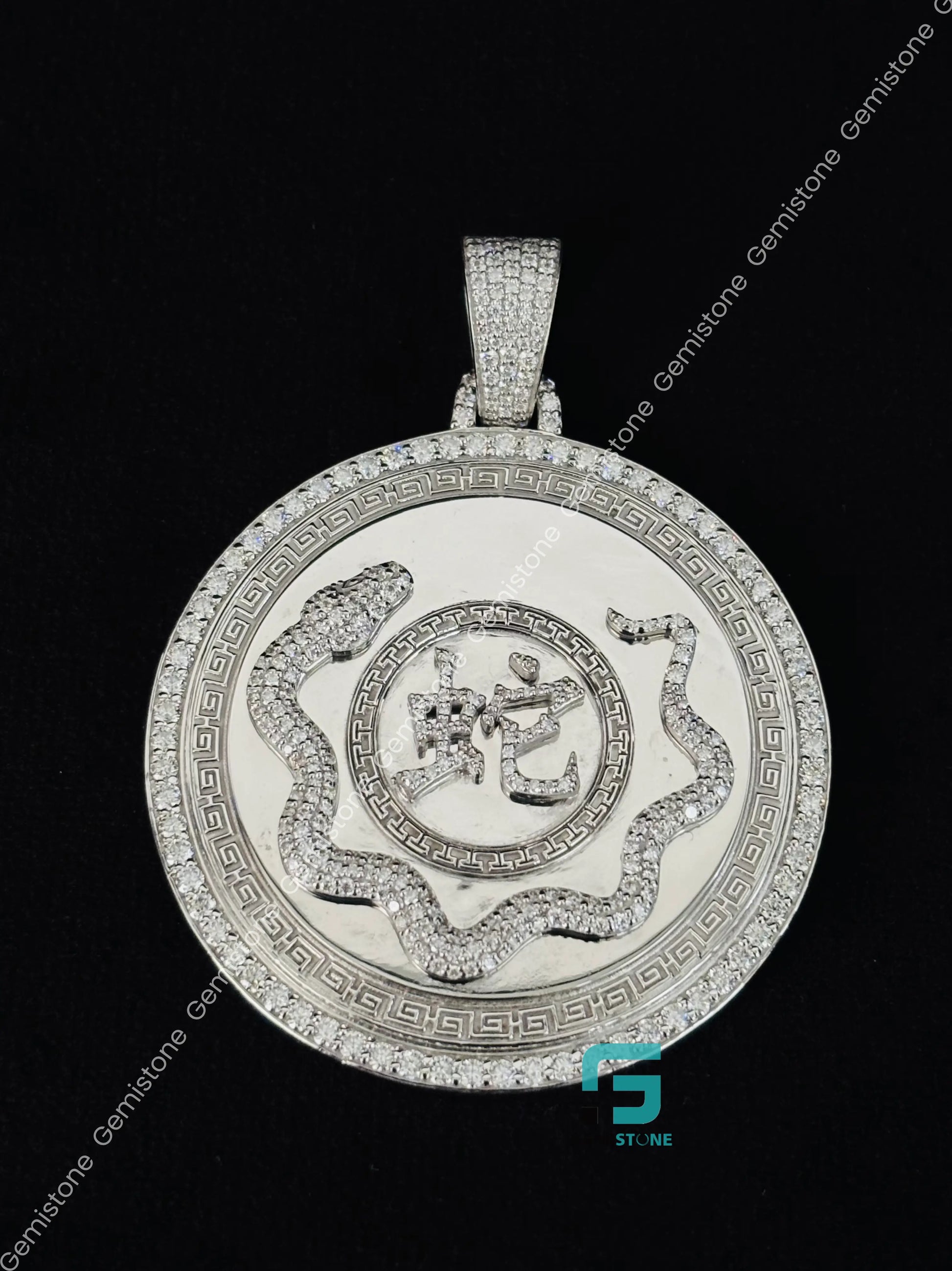 925 Silver Moissanite Round Shape Disk Pendant For Men