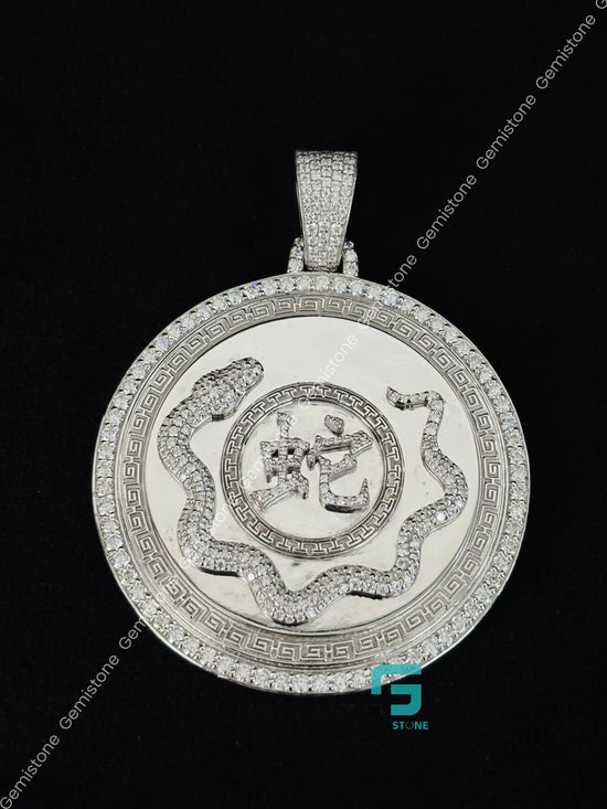 925 Silver Moissanite Round Shape Disk Pendant For Men