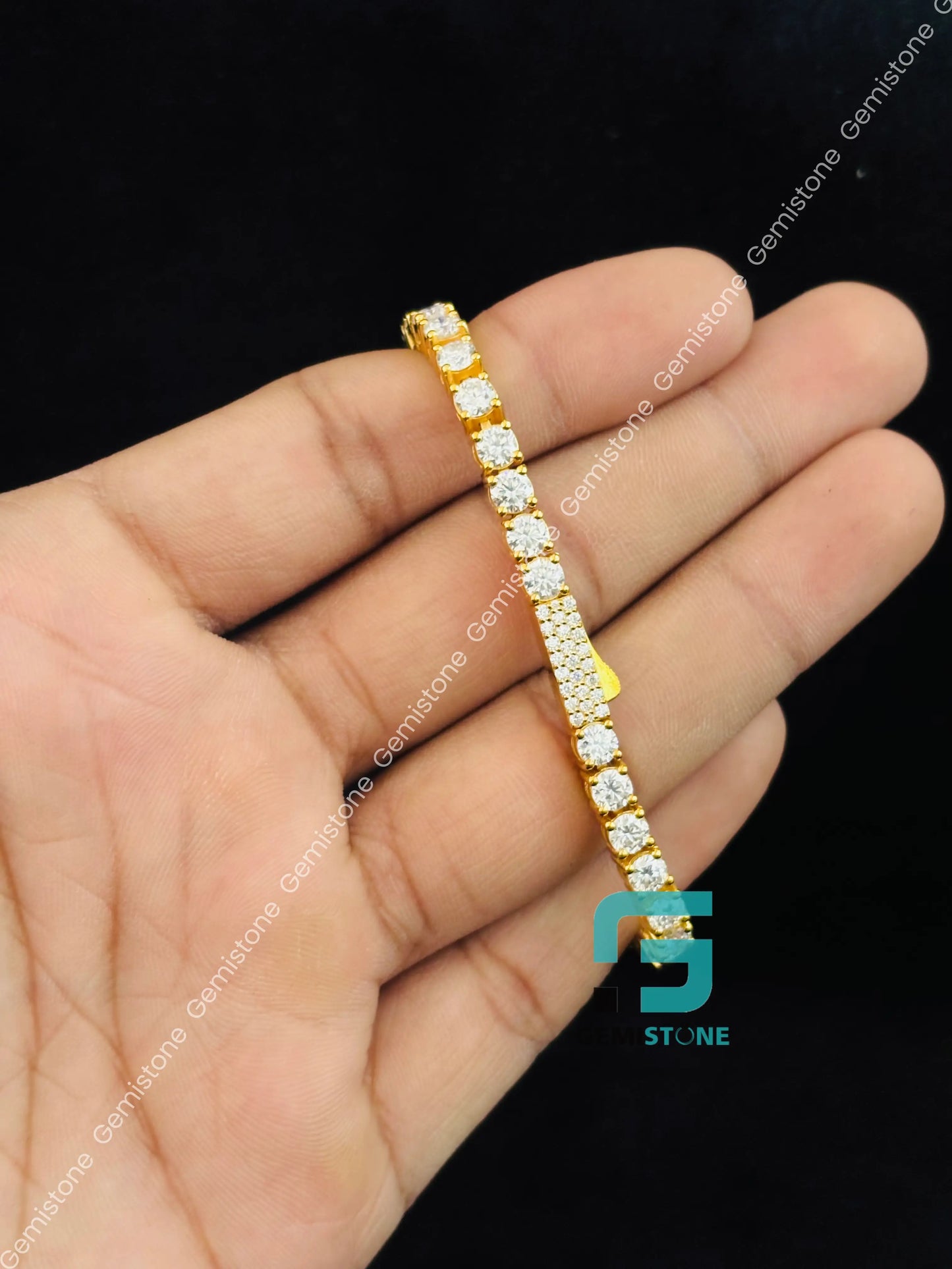 925 Silver Moissanite Yellow Gold Plated Tennis Bracelet