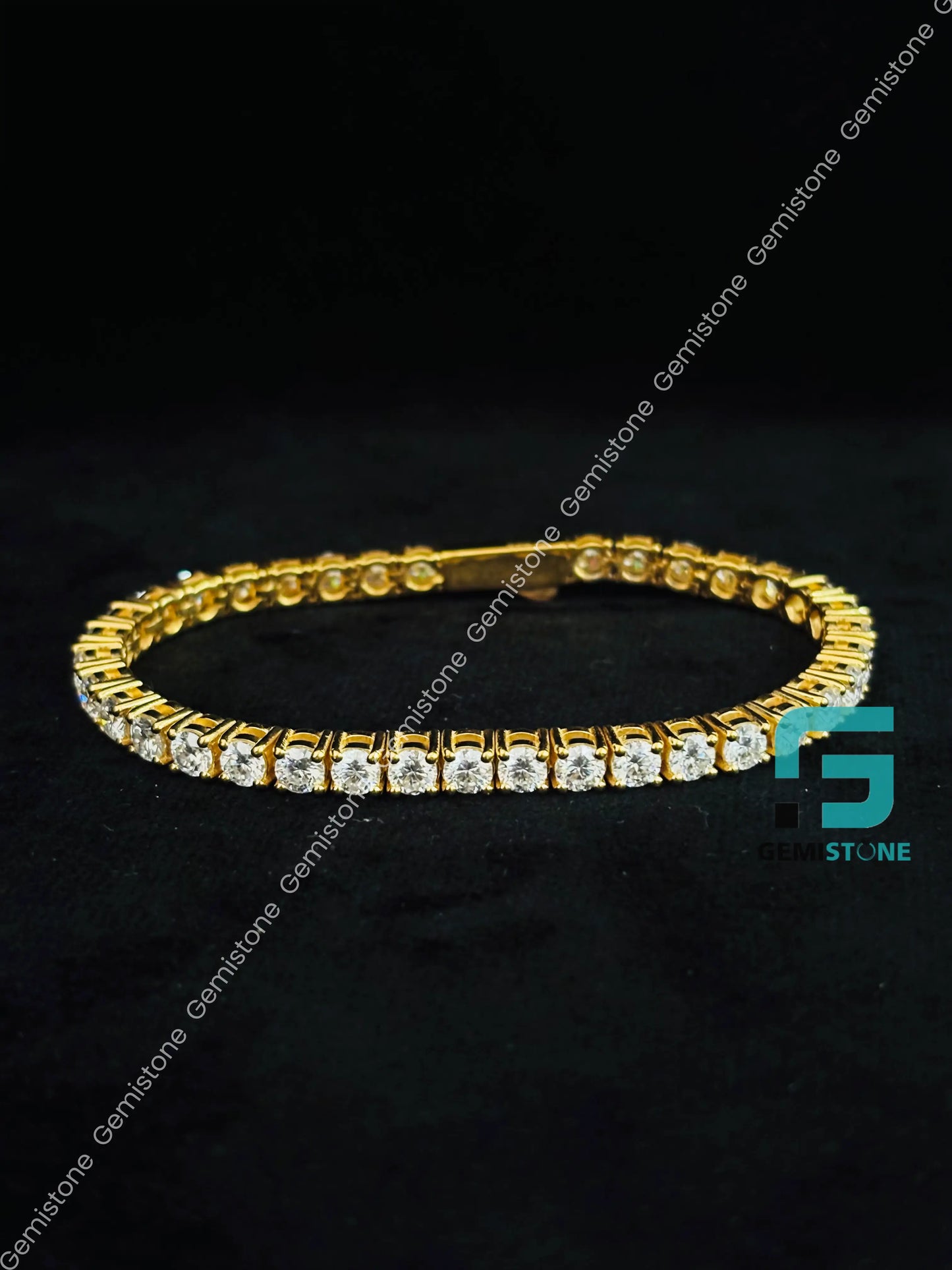925 Silver Moissanite Yellow Gold Plated Tennis Bracelet For Women