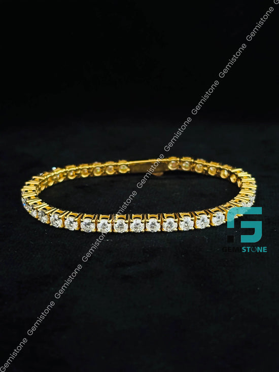 925 Silver Moissanite Yellow Gold Plated Tennis Bracelet For Women