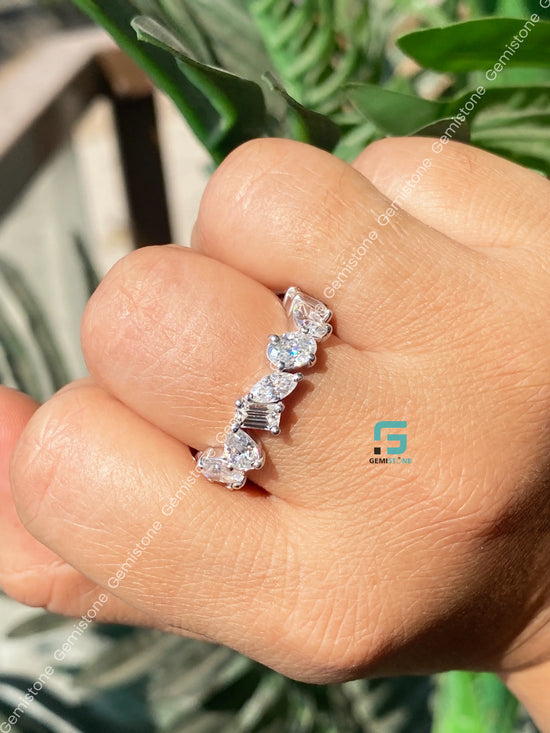 925 Silver Multi Shape Brilliant Cut Moissanite Eternity Band