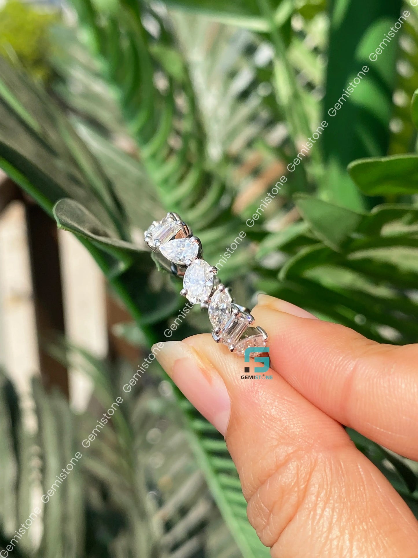 925 Silver Multi Shape Brilliant Cut Moissanite Eternity Band For Women
