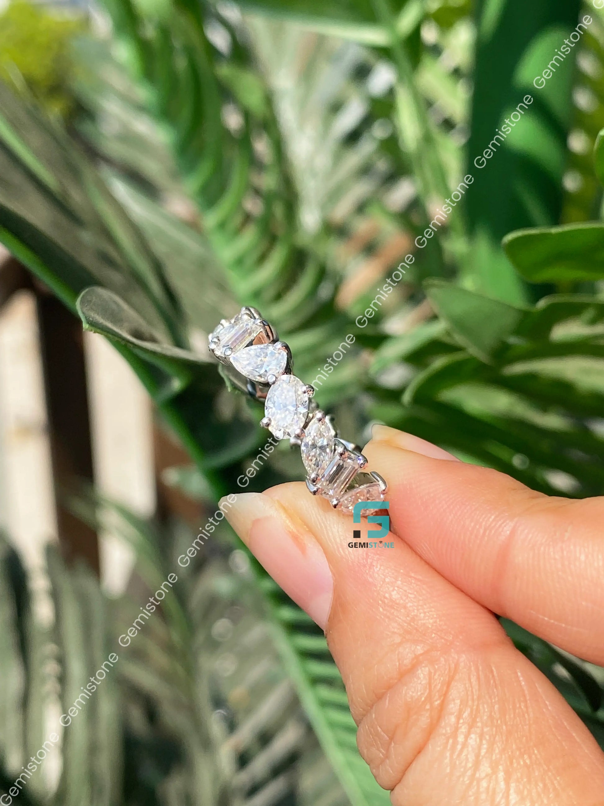 925 Silver Multi Shape Brilliant Cut Moissanite Eternity Band For Women