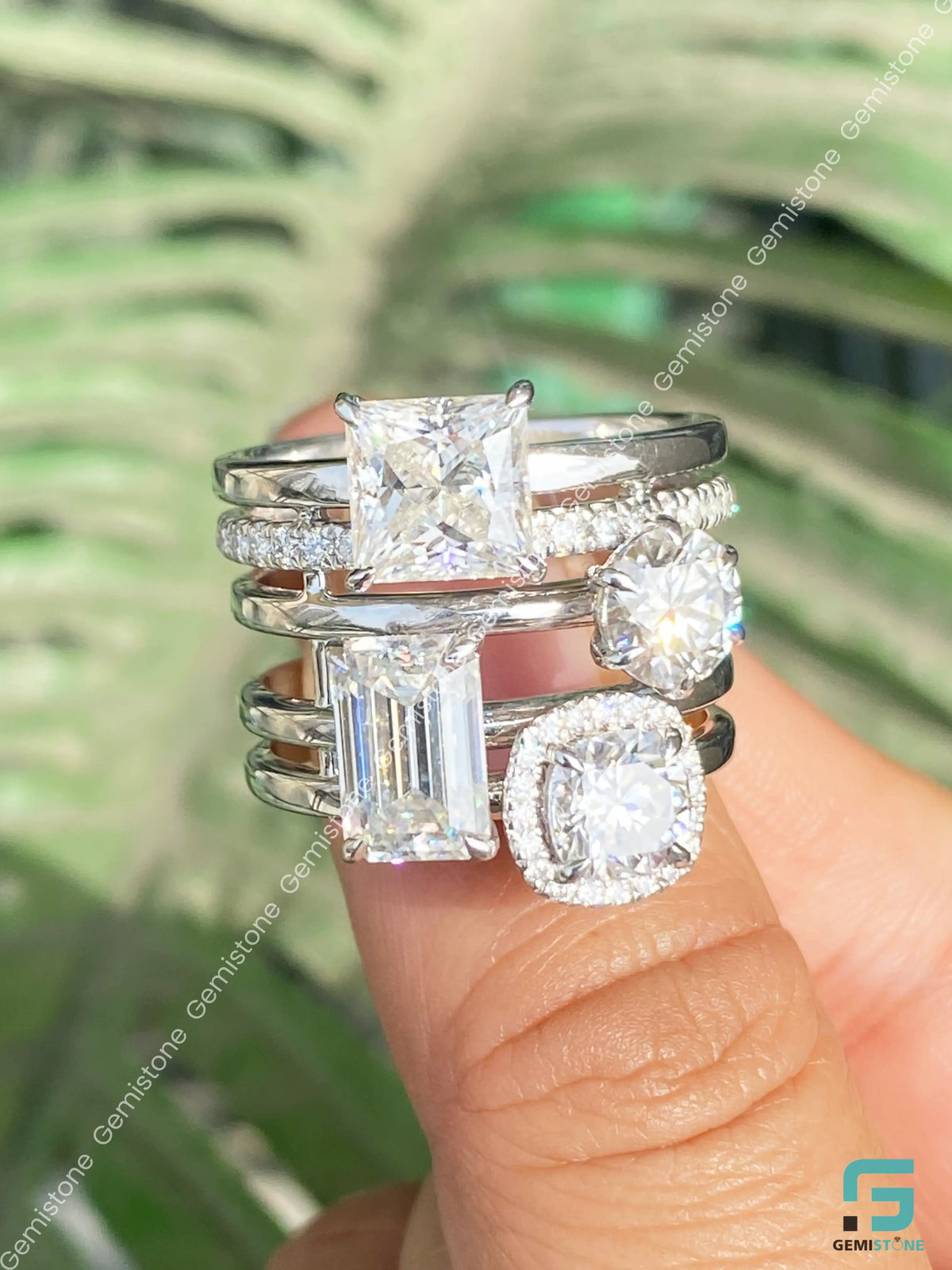 925 Silver Multi Shape Moissanite Diamond Wedding Ring