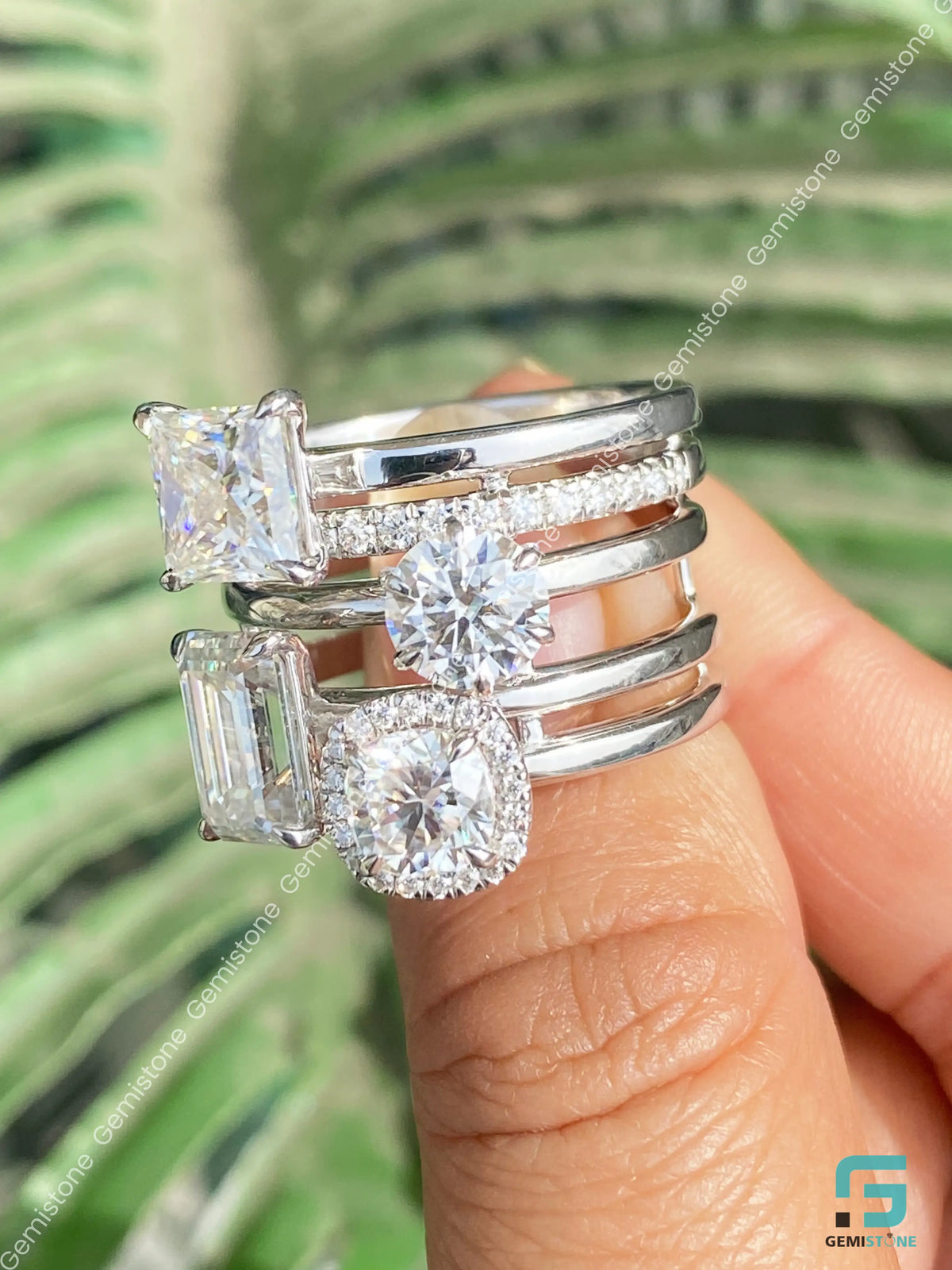 925 Silver Multi Shape Moissanite Diamond Wedding Ring For Women