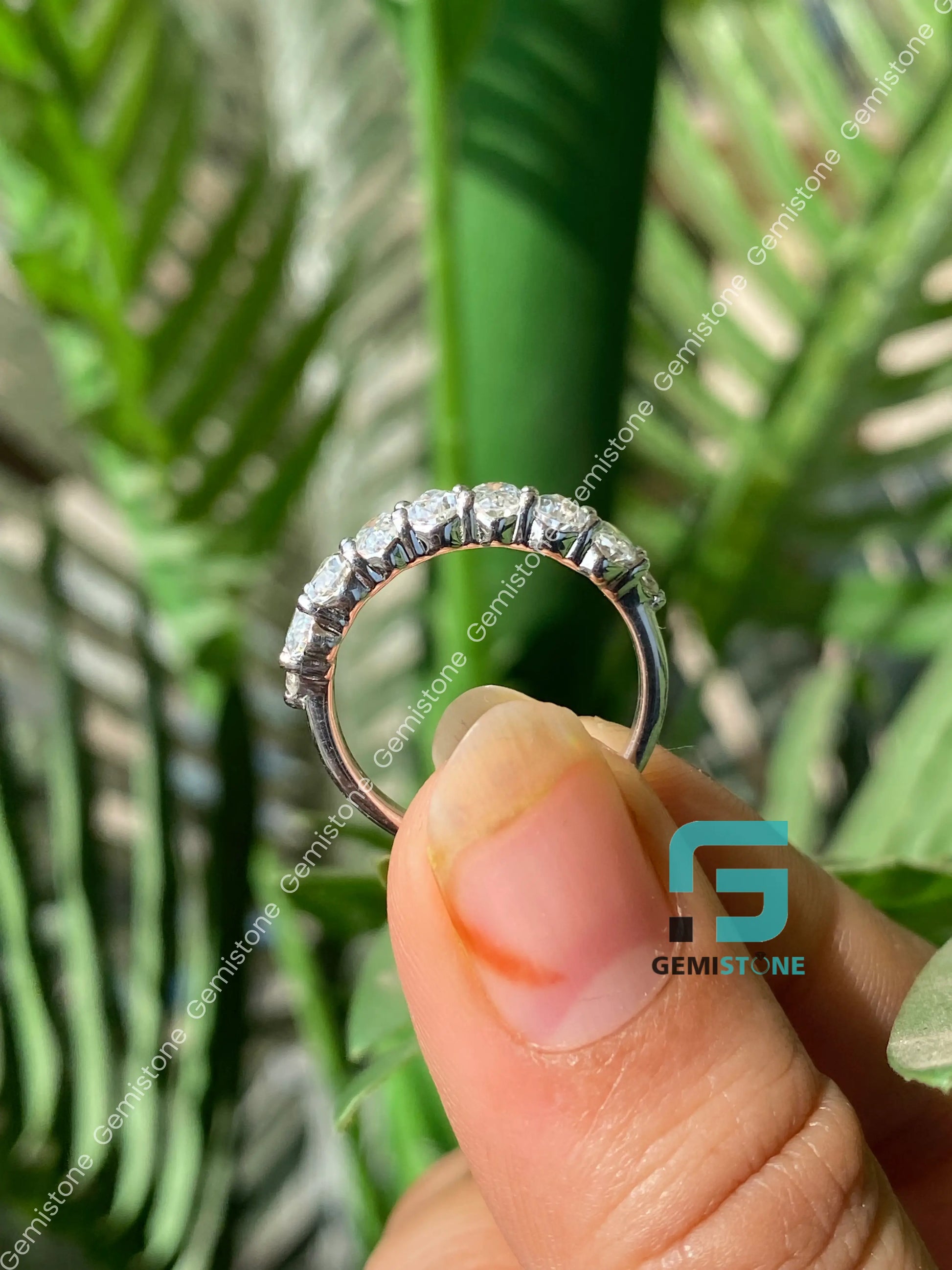 925 Silver Oval _Pear Moissanite Half Eternity Band 