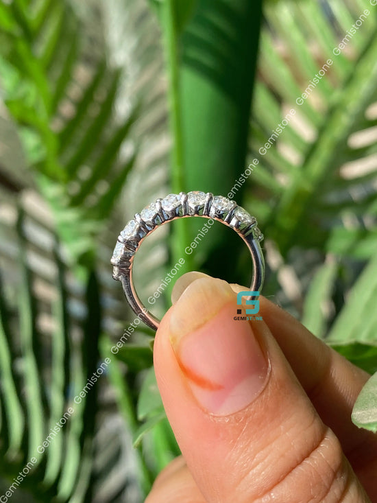 925 Silver Oval_ Pear Moissanite Half Eternity Band For Women