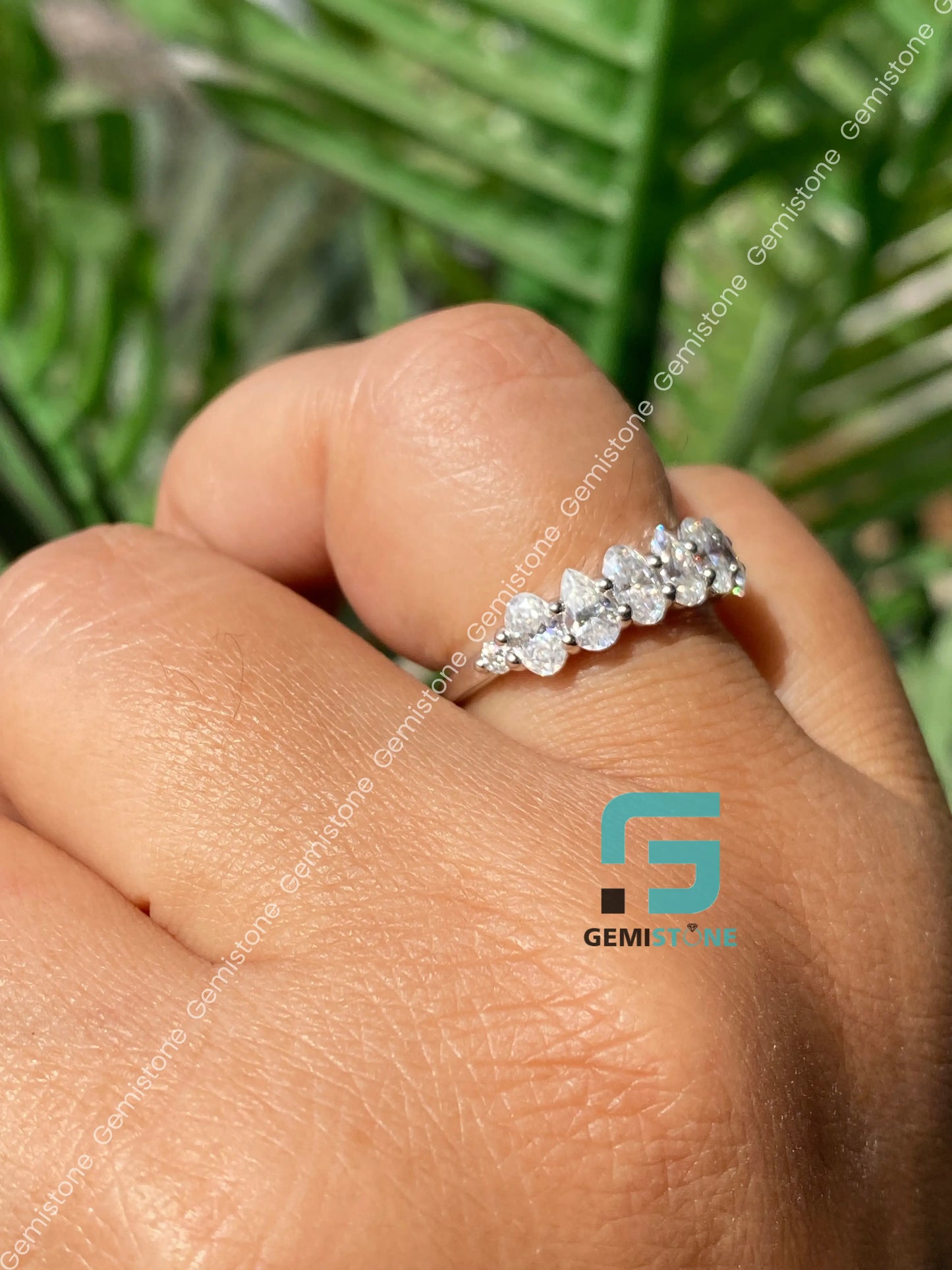 925 Silver Pear_ Oval Moissanite Wedding Matching Band