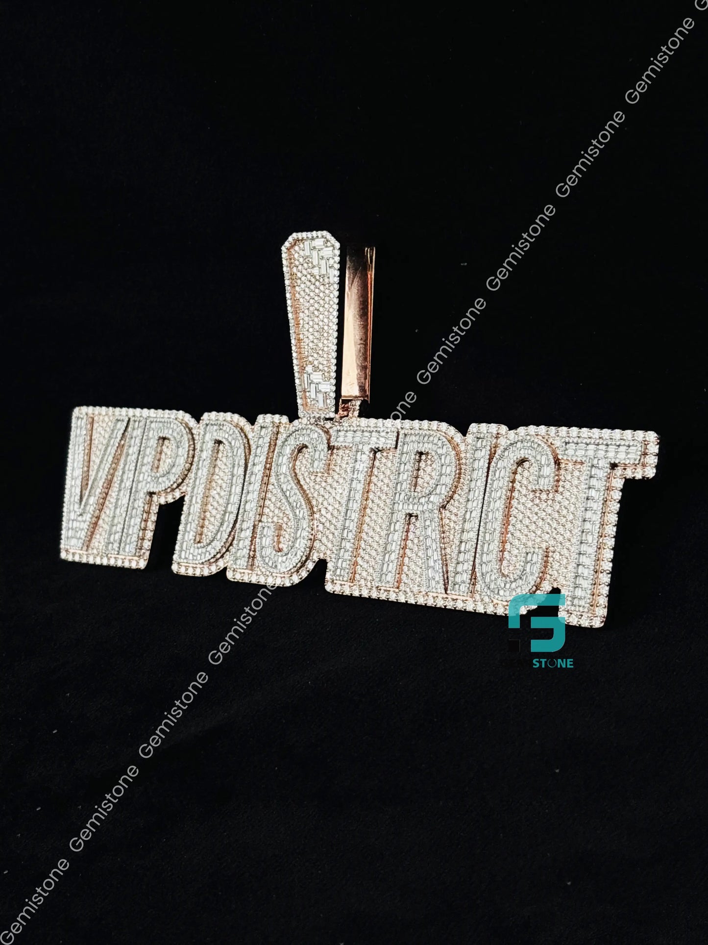 925 Silver Rose Gold Plated Custom Letter Moissanite Hip Hop Pendant