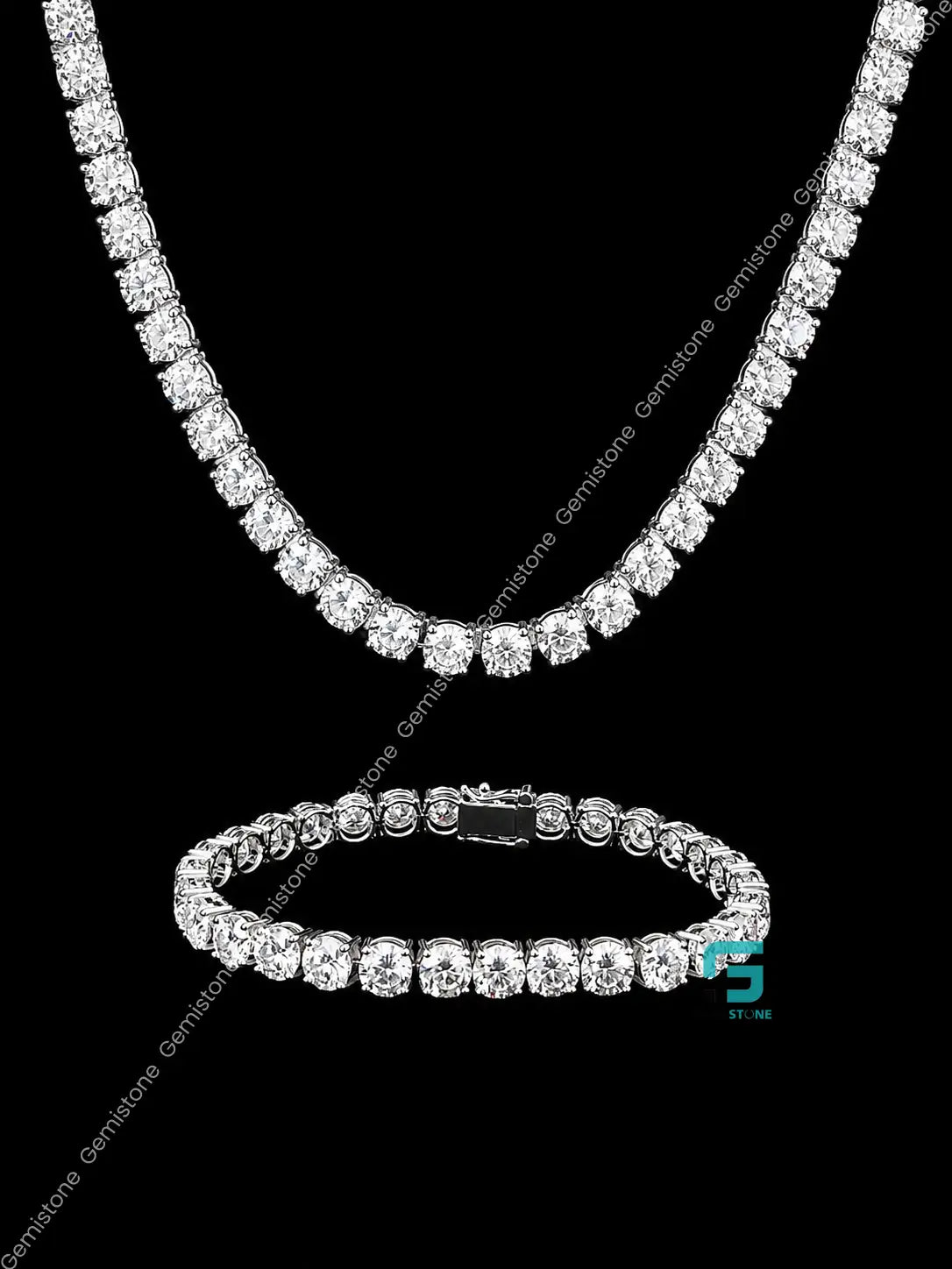 925 Silver Round Cut Tennis Chain And Bracelete Combo For Unisex