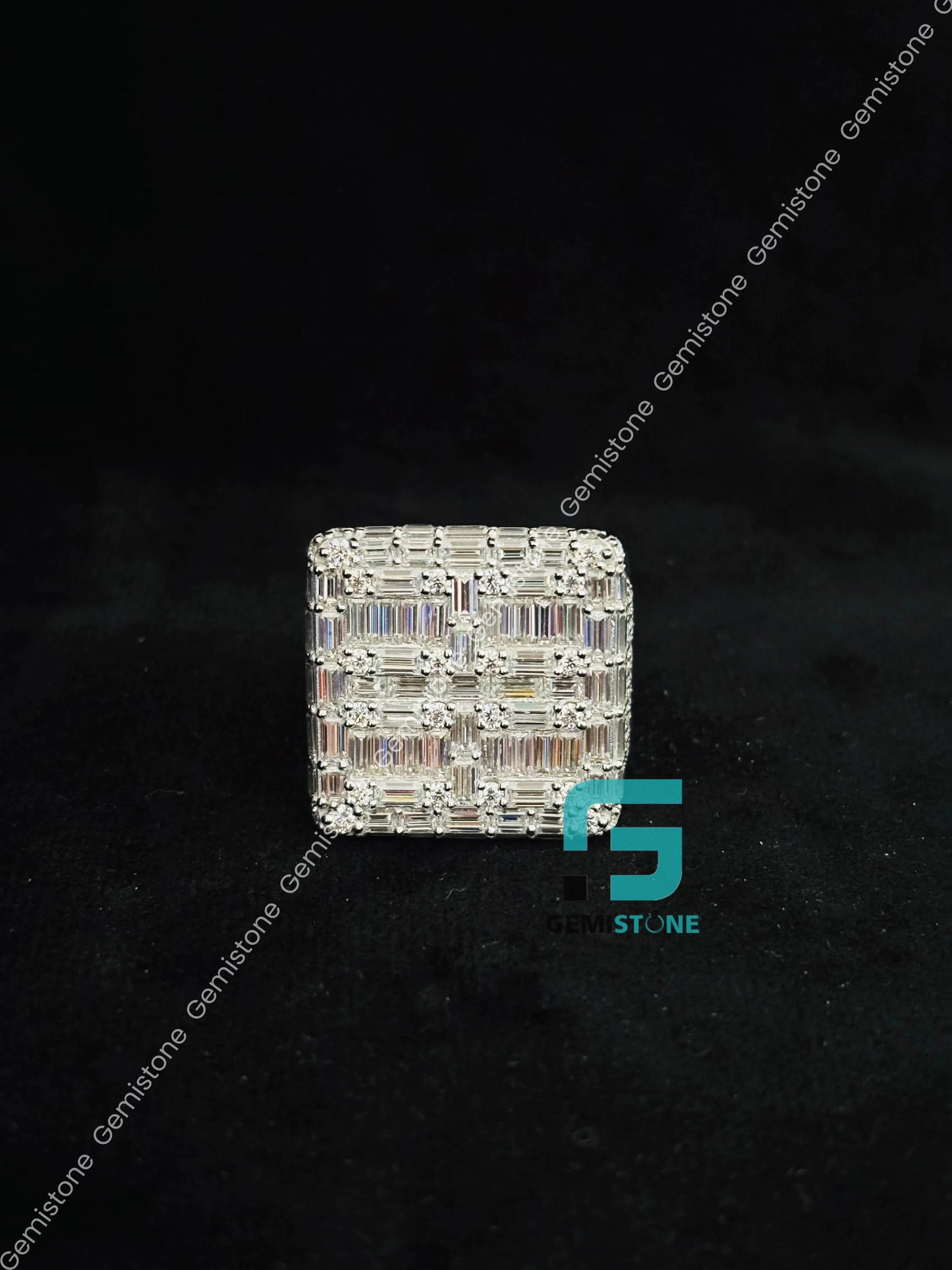 925 Silver Round_ Baguette Moissanite Ring For Men