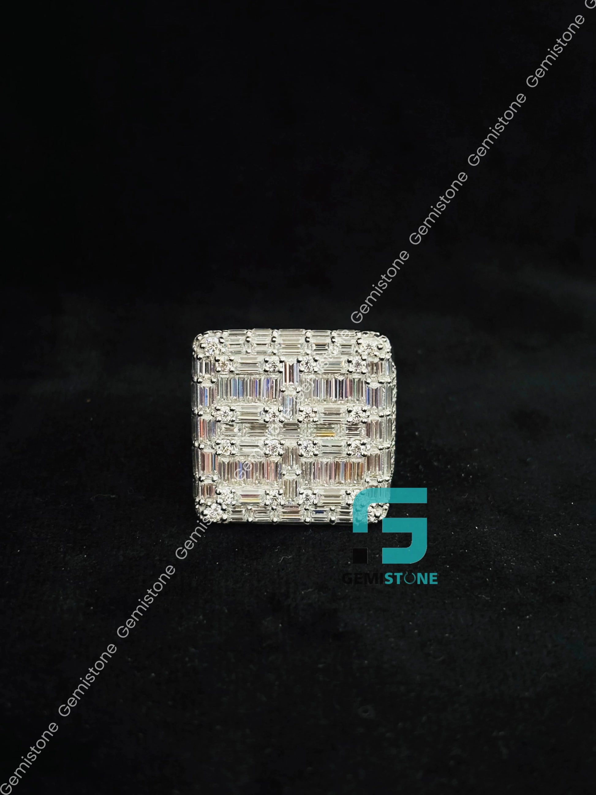 925 Silver Round_ Baguette Moissanite Ring For Men