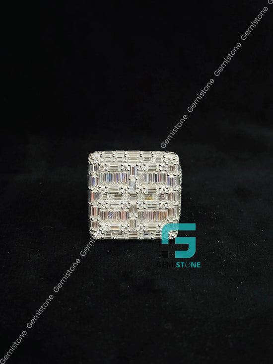 925 Silver Round_ Baguette Moissanite Ring For Men