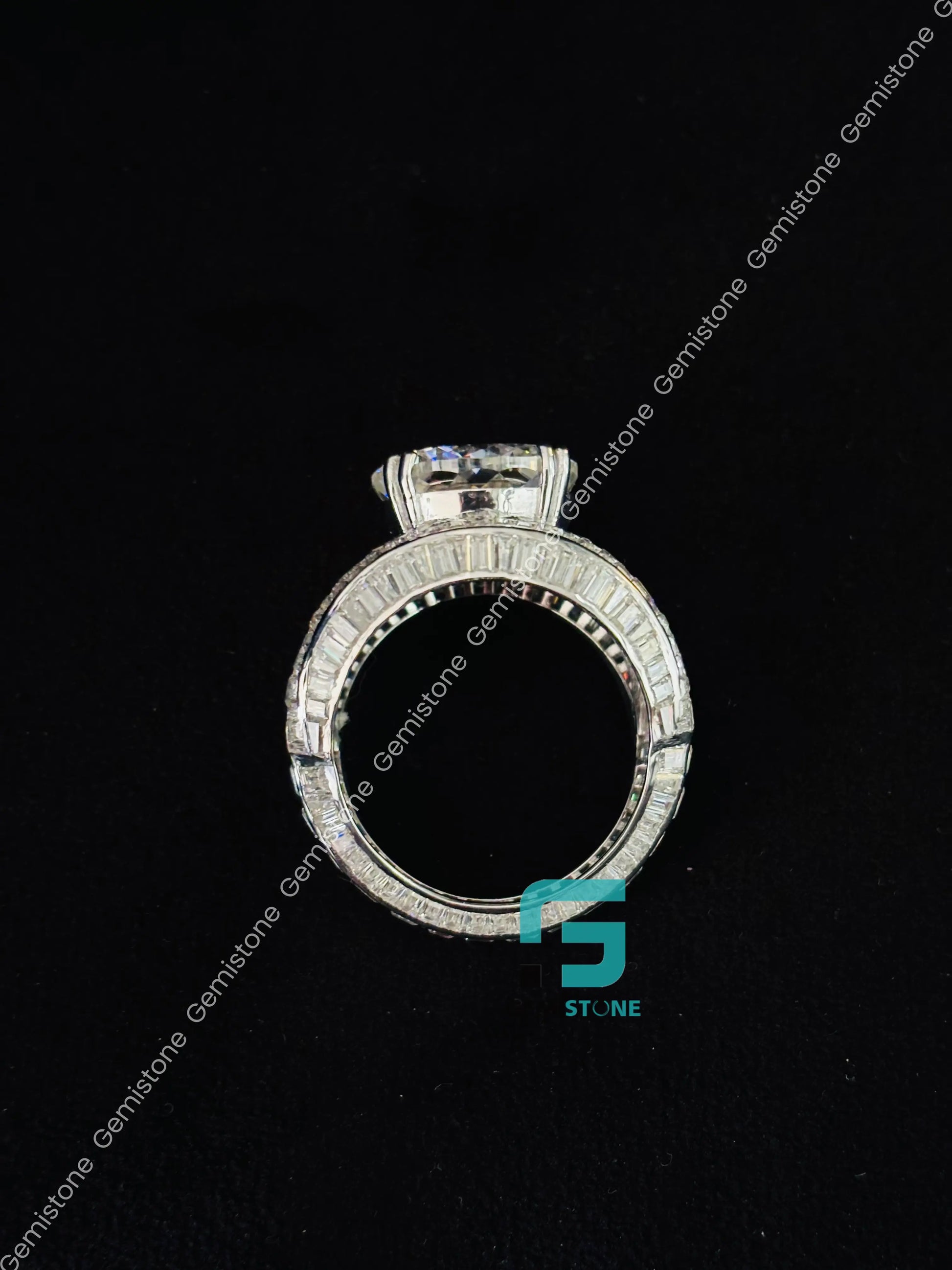 925 Silver Round_ Baguette Studded Moissanite Ring 