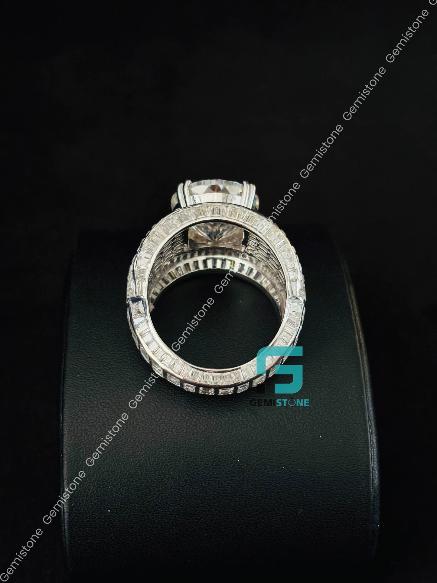 925 Silver Round_ Baguette Studded Moissanite Ring For Men