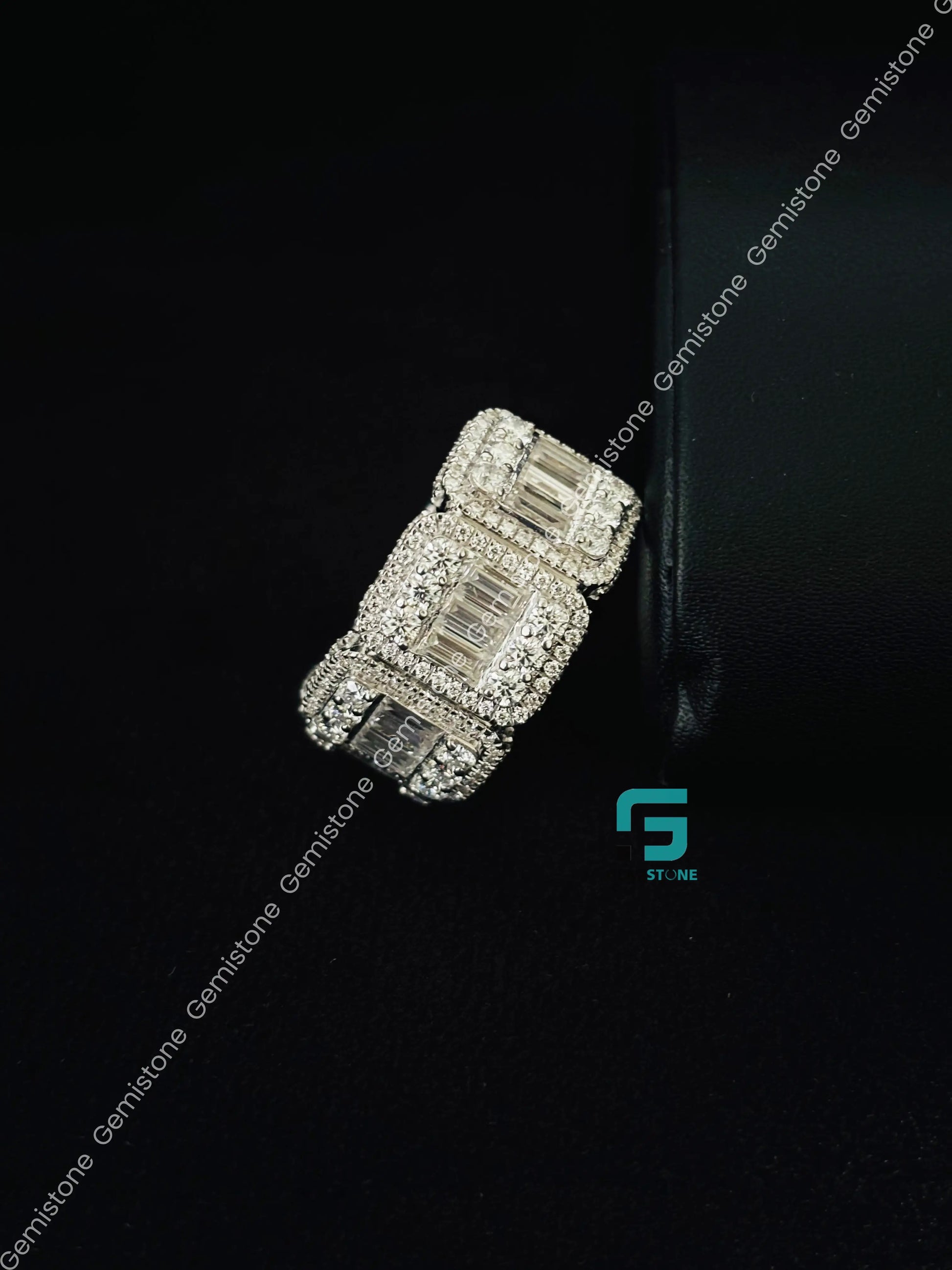 925 Silver Round_ Bagutte Moissanite Ring