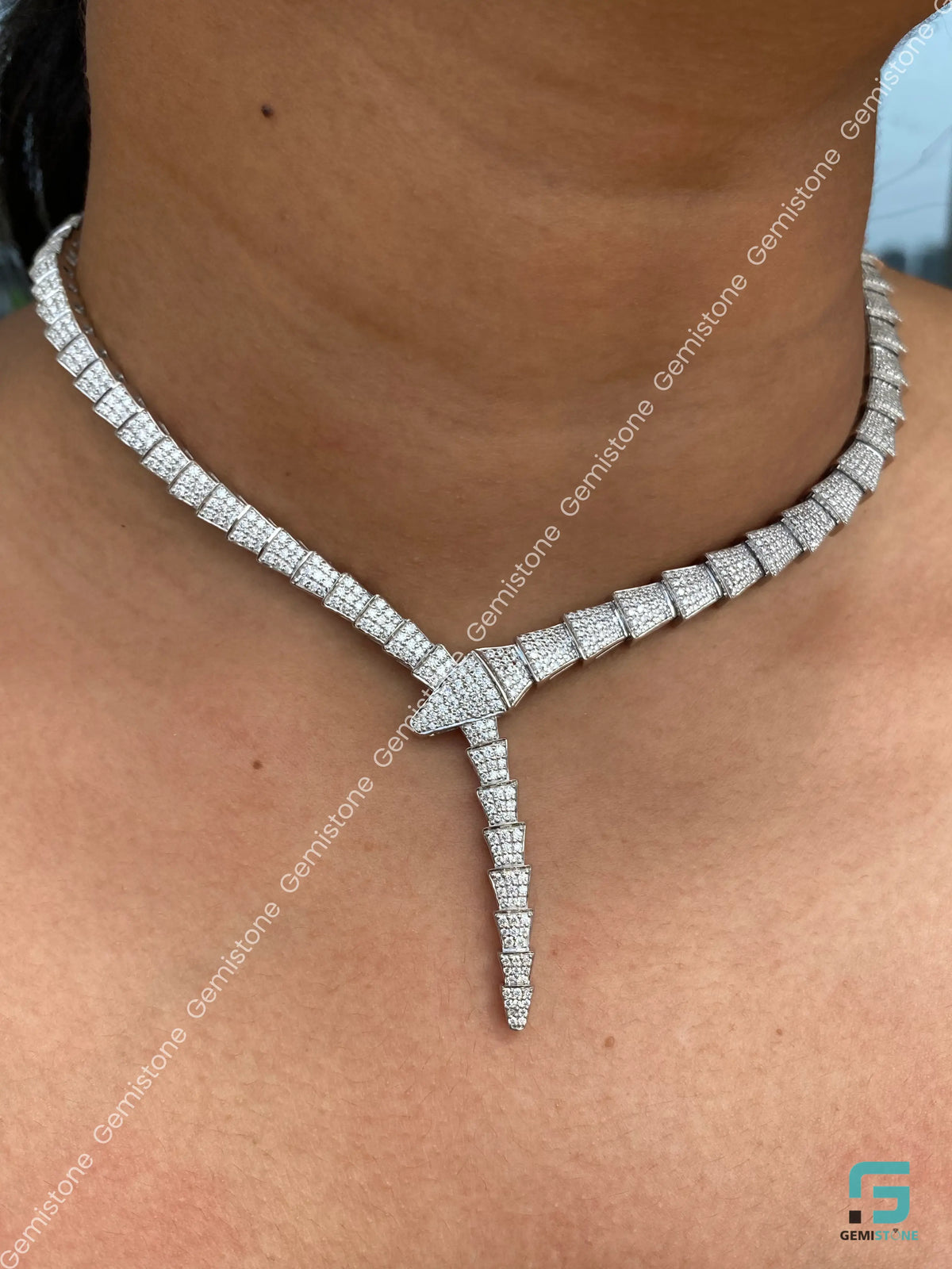 925 Silver Serpenti Round Cut Moissanite Diamond Necklace