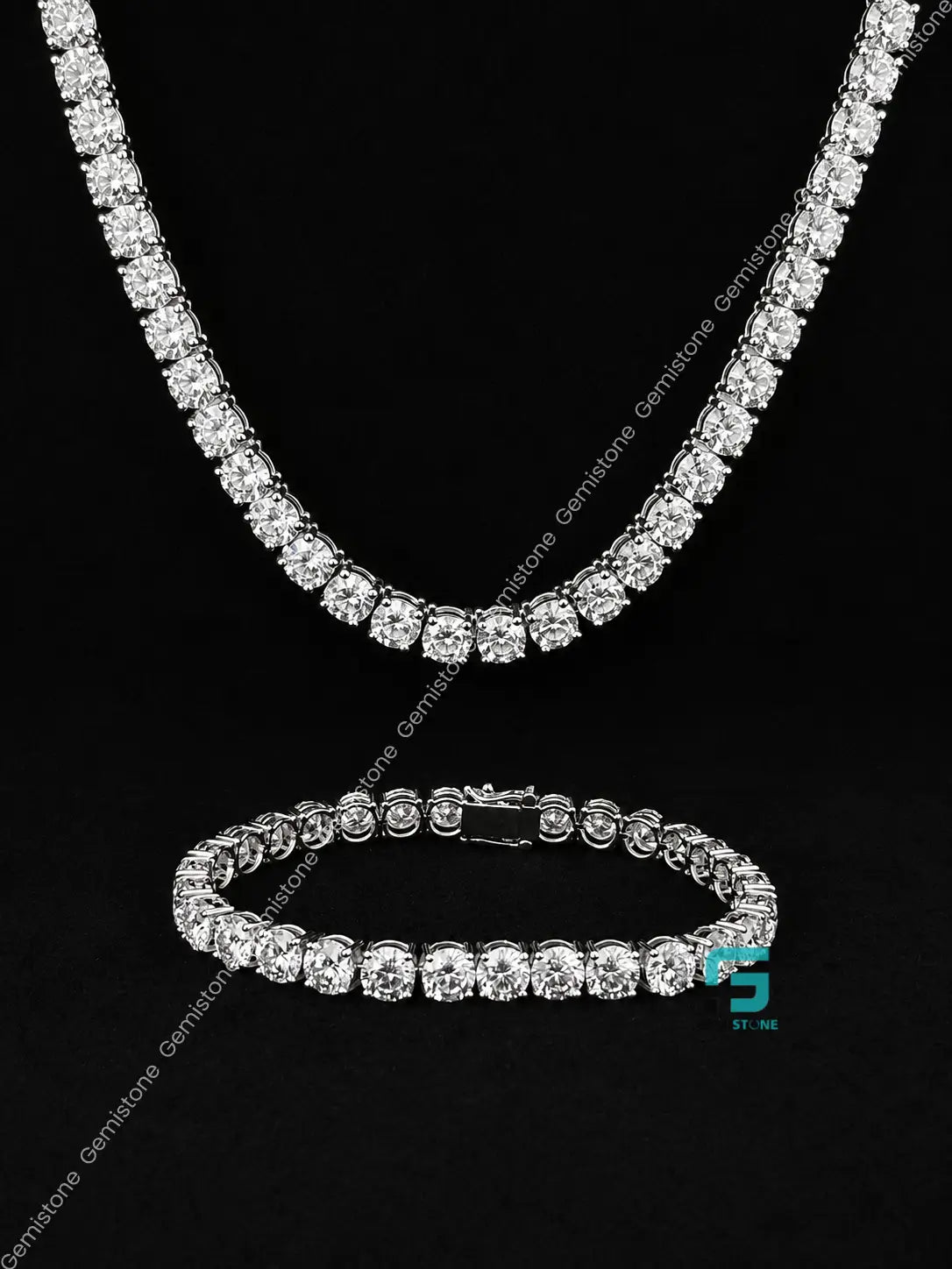 925 Silver Tennis Chain And Bracelete Combo For Unisex