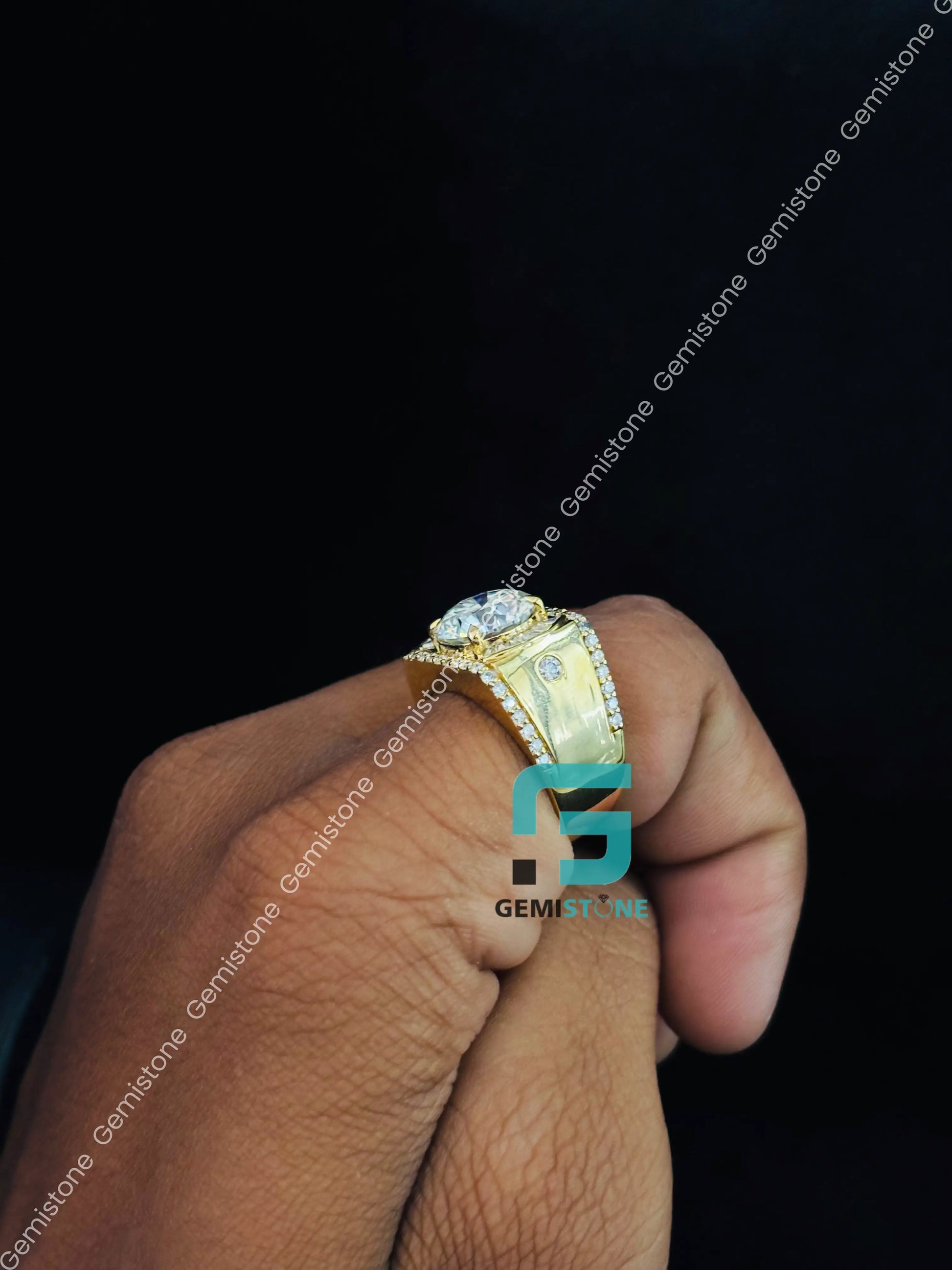 925 Silver VVS Round Moissanite Iced Out Ring For Men