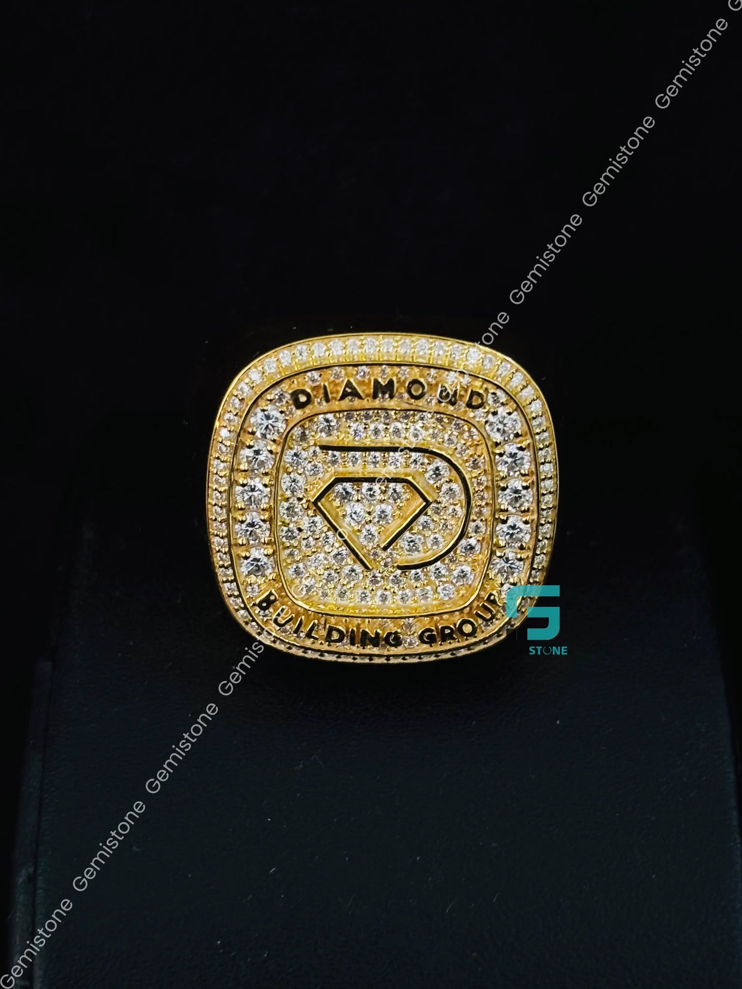925 Silver Yellow Gold Palted Hip Hop Diamond Shape Moissanite Ring