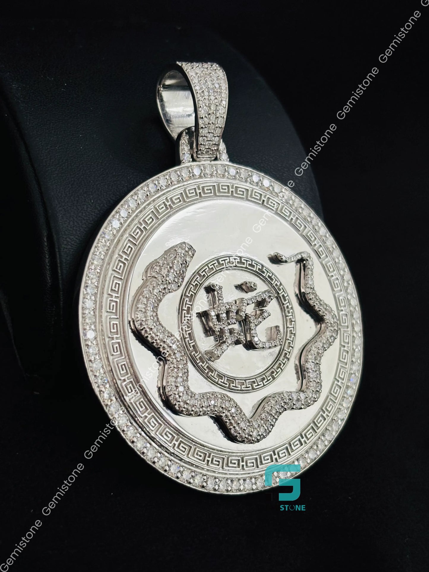 925 Stereling Silver Hip Hop Moissanite Snake Shape Disk Pendant