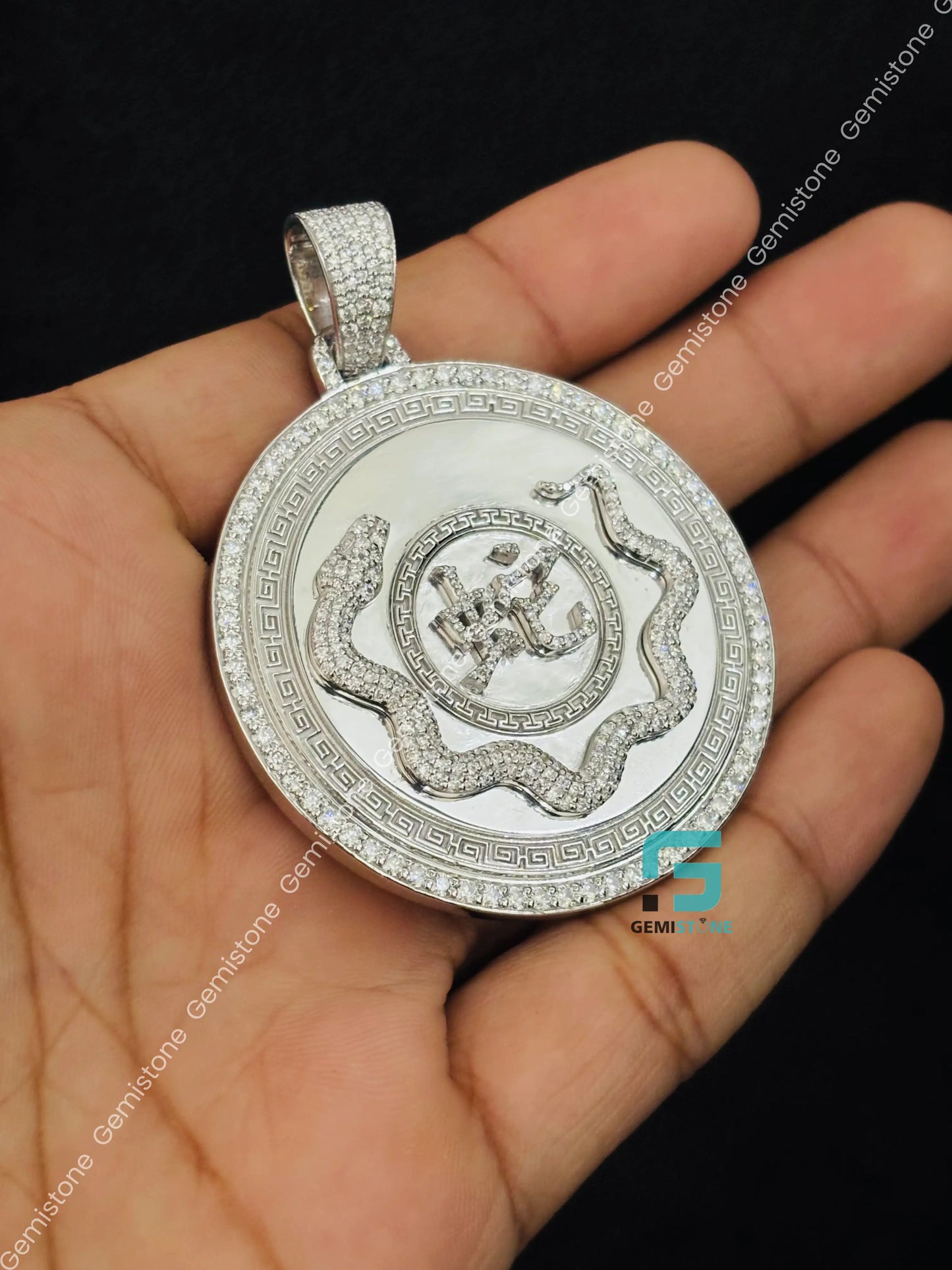 925 Stereling Silver Moissanite Round Shape Disk Pendant For Men
