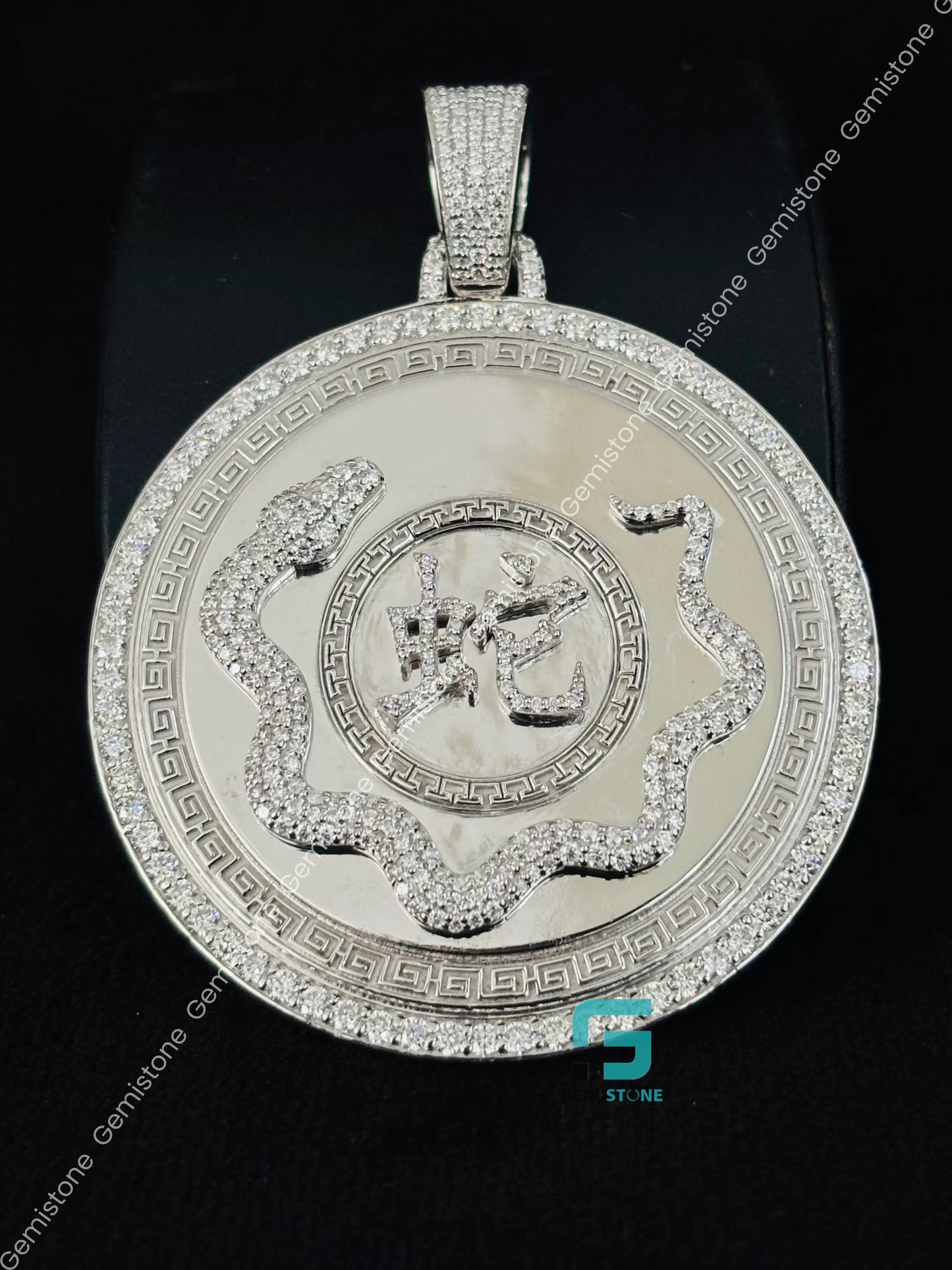 925 Stereling Silver Moissanite Snake Shape Disk Pendant