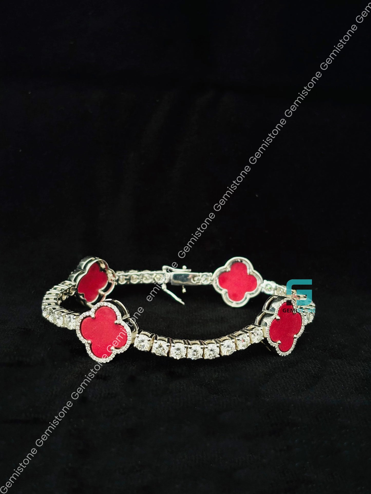 925 Sterling Pink Clover Moissanite Bracelet For Her