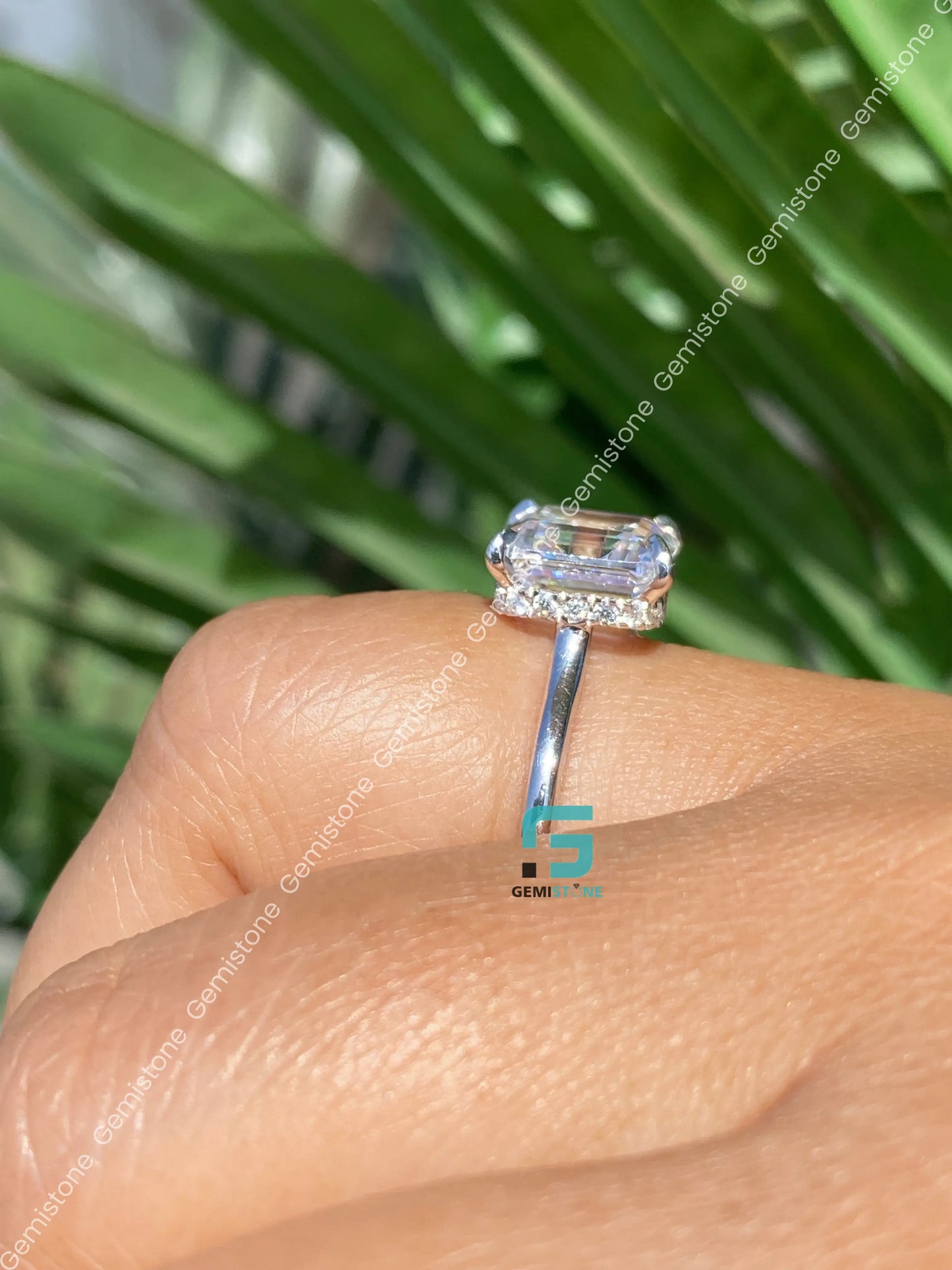 925 Sterling Silver Asscher Moissanite Wedding Ring For Her