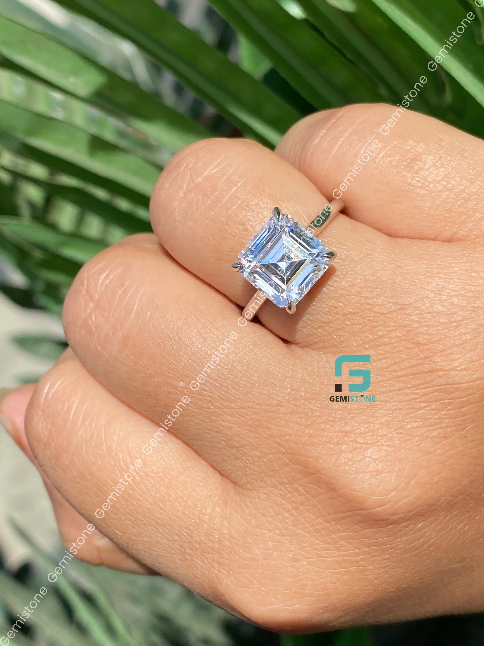 925 Sterling Silver Asscher Moissanite Wedding Ring For Women