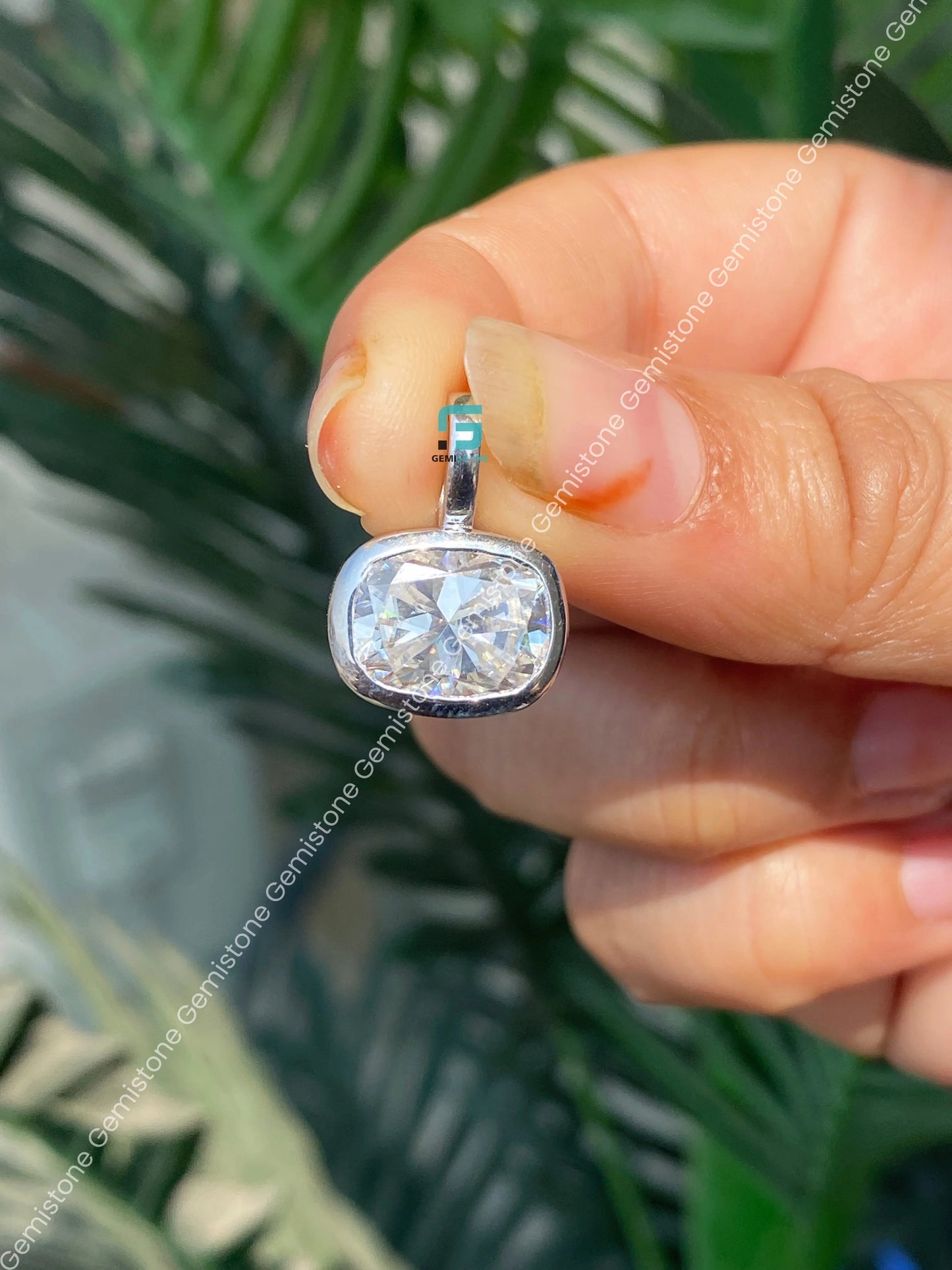 925 Sterling Silver Bezel Set Cushion Moissanite Pendant