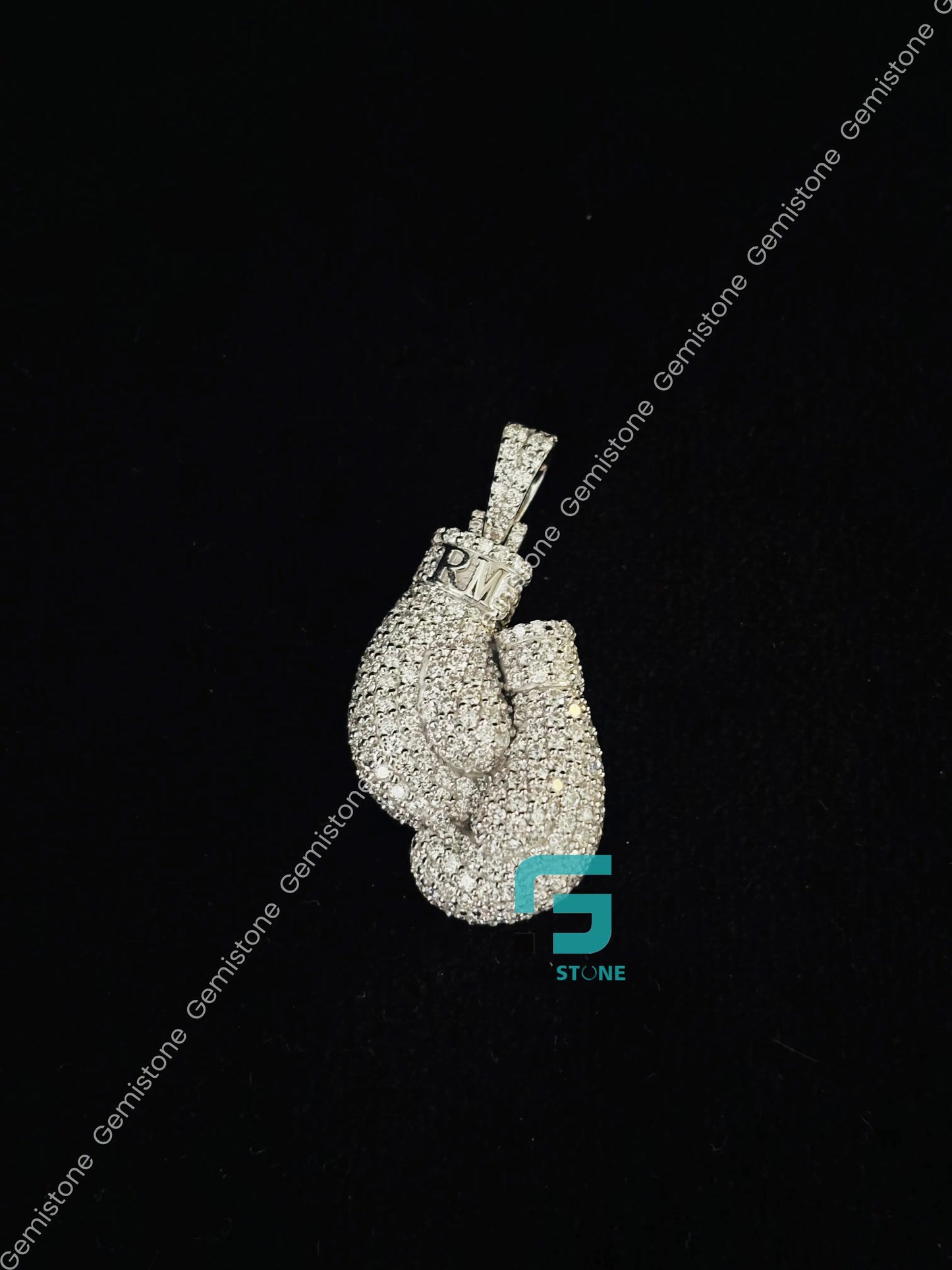 925 Sterling Silver Boxing Gloves Moissanite Pendant