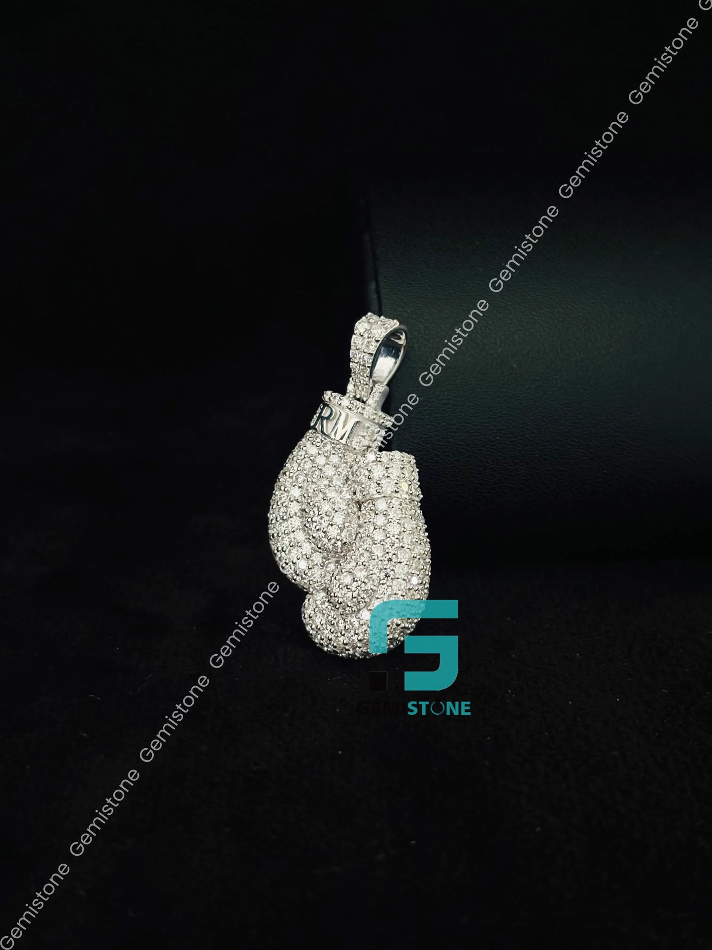 925 Sterling Silver Boxing Gloves VVS Moissanite Pendant