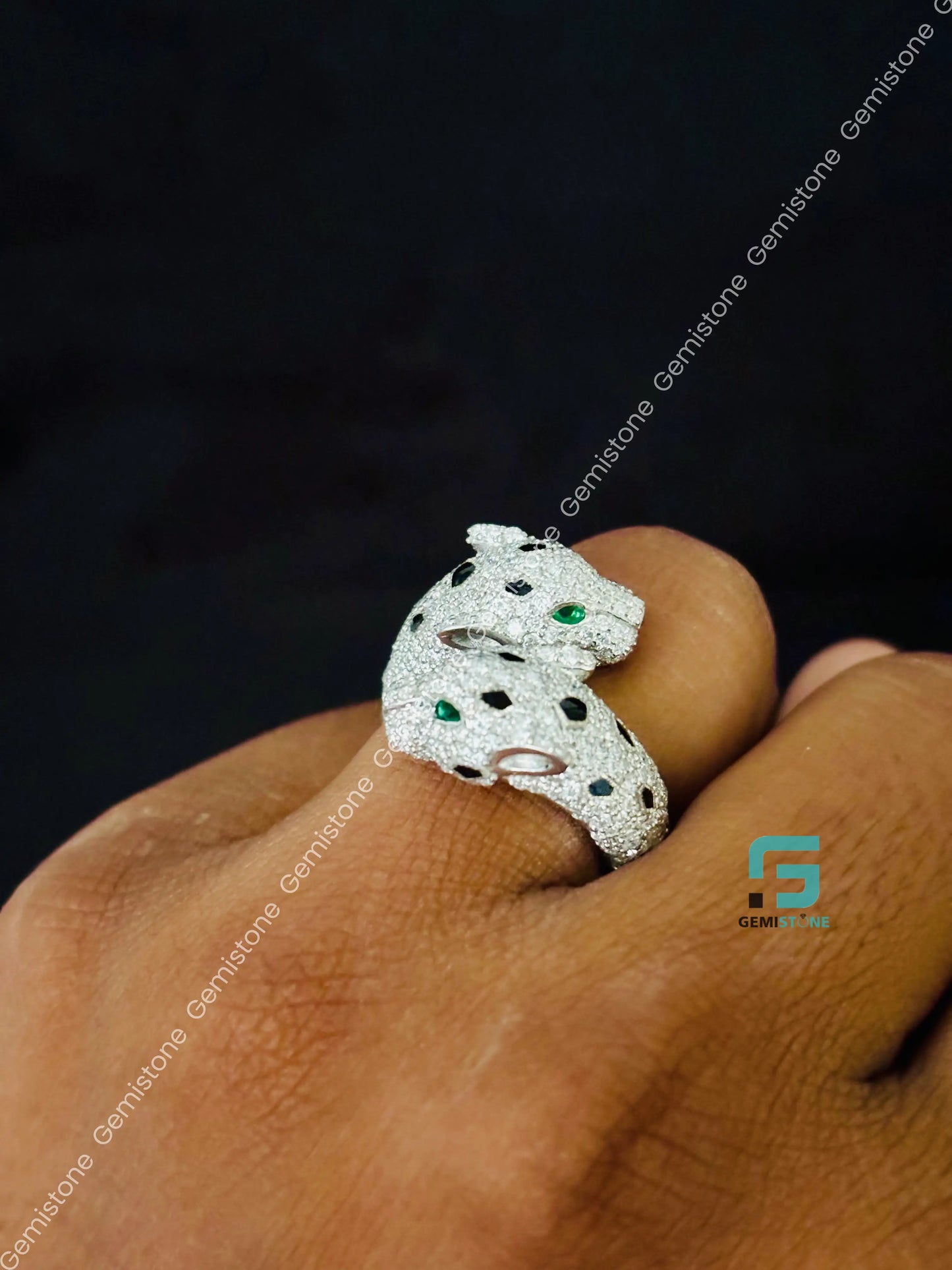925 Sterling Silver Cartier Panther Moissanite Iced Out Ring