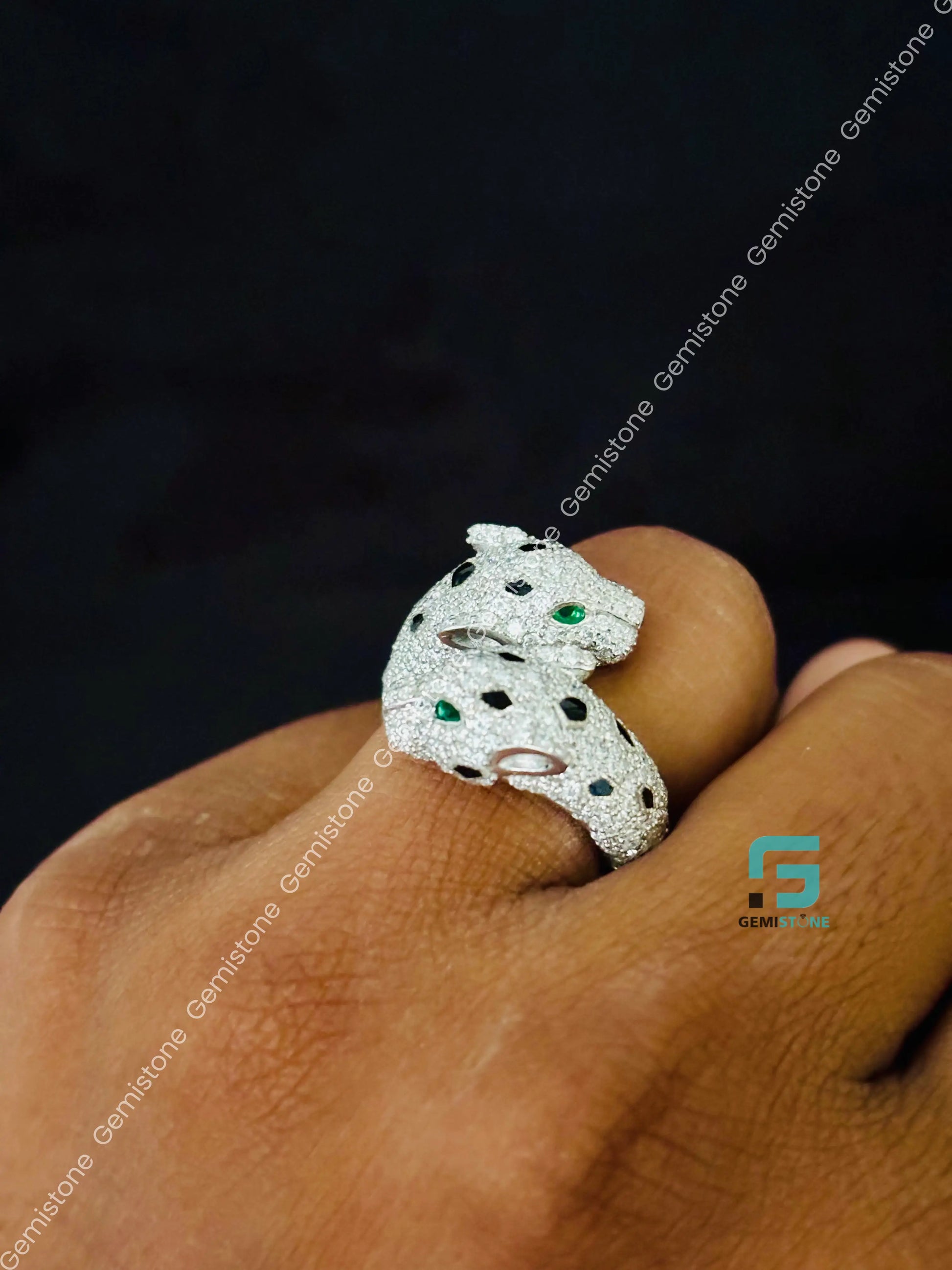 925 Sterling Silver Cartier Panther Moissanite Iced Out Ring