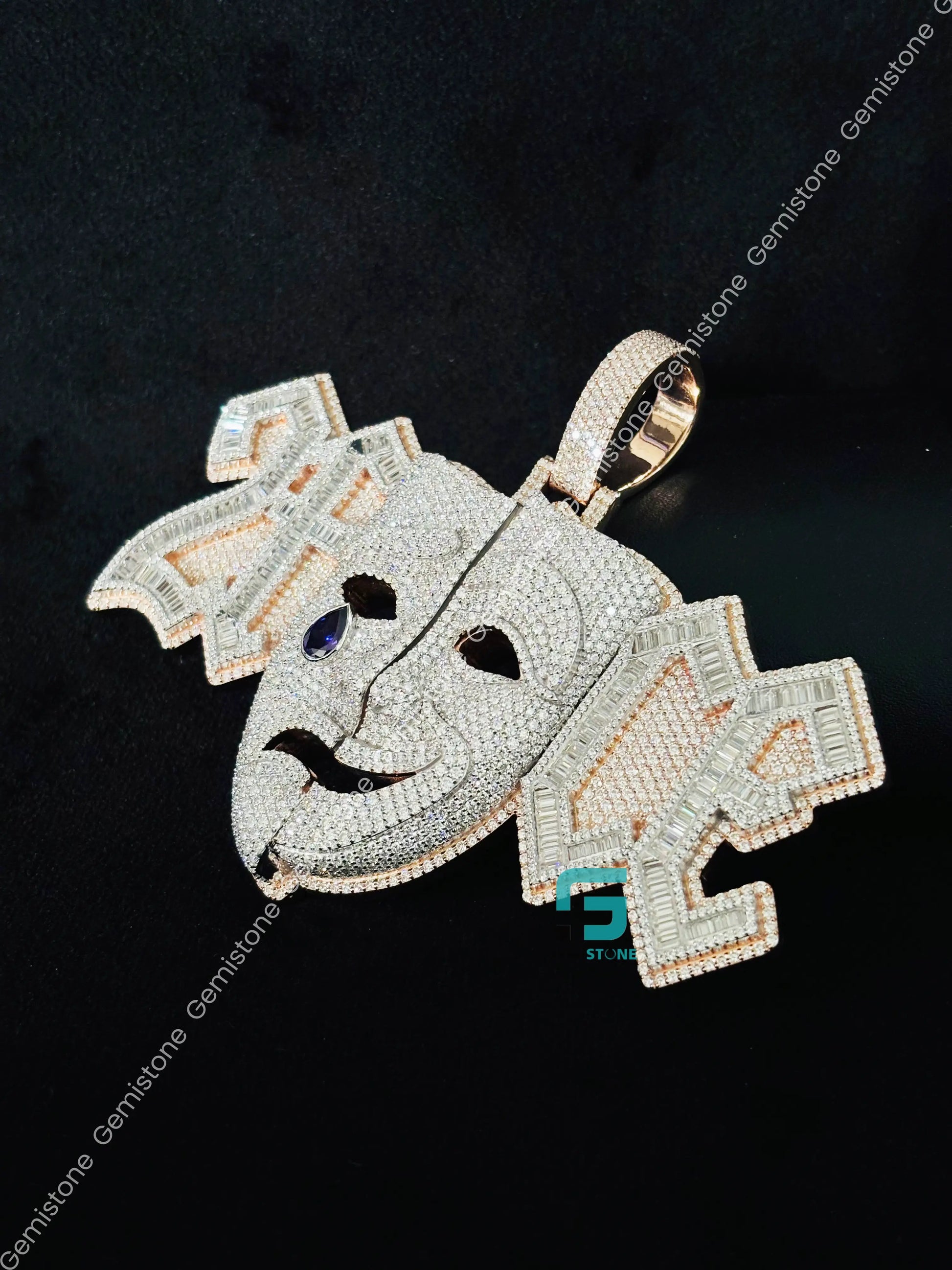 925 Sterling Silver Crying Face Hip Hop Moissanite Pendant For Men