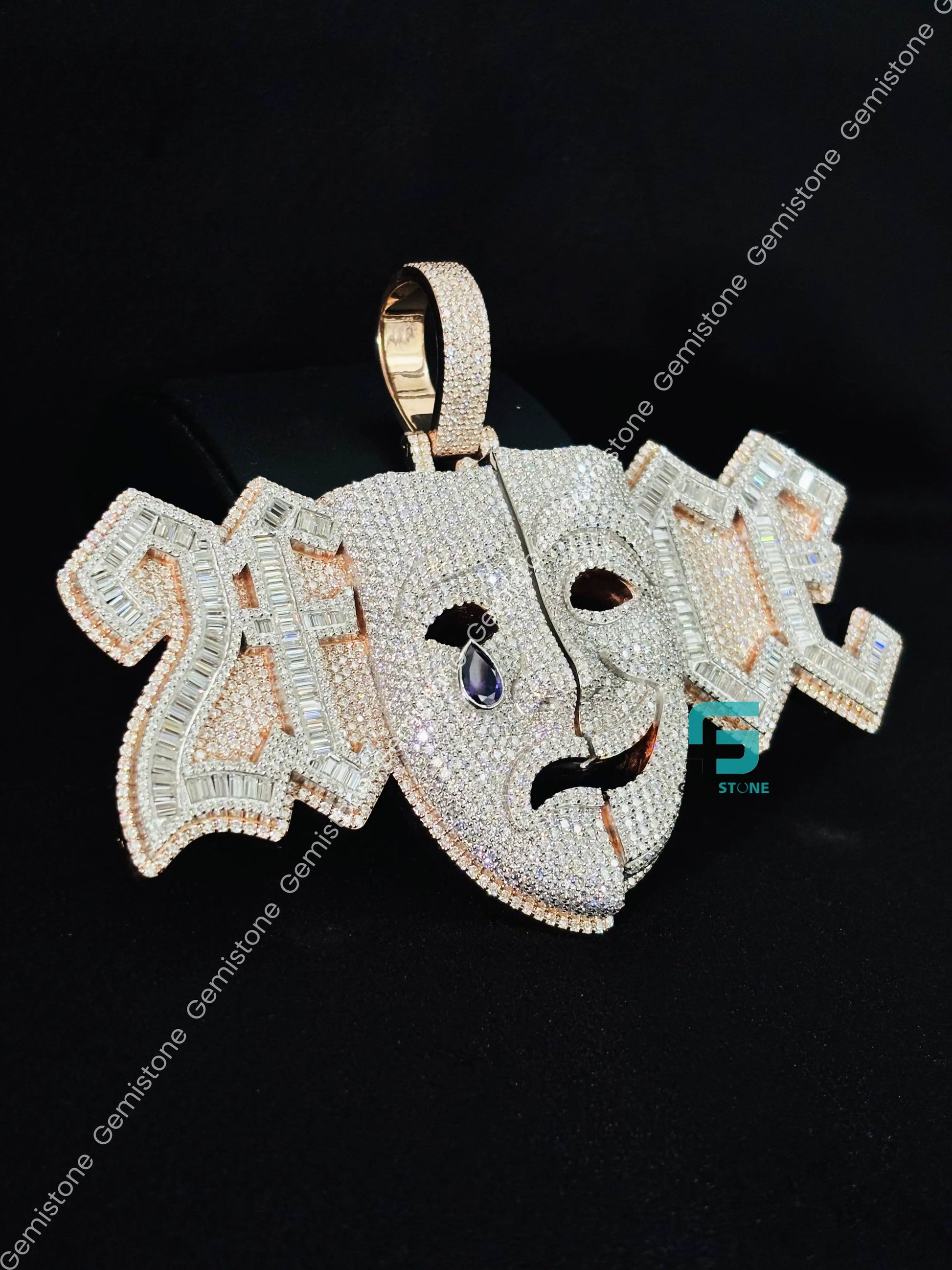 925 Sterling Silver Crying Face Moissanite Pendant For Men
