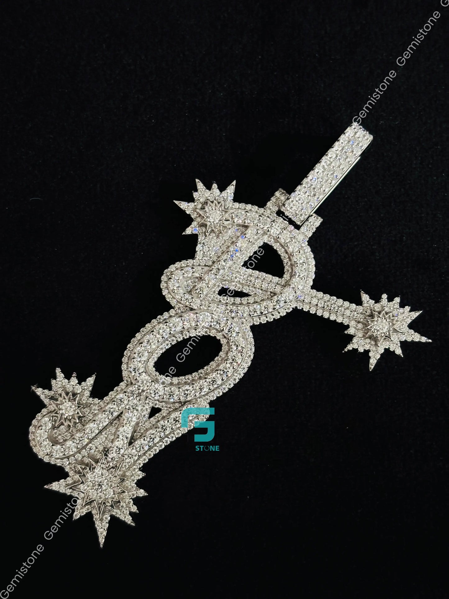 925 Sterling Silver Custom DON Name Moissanite Hip Hop Studded Pendant