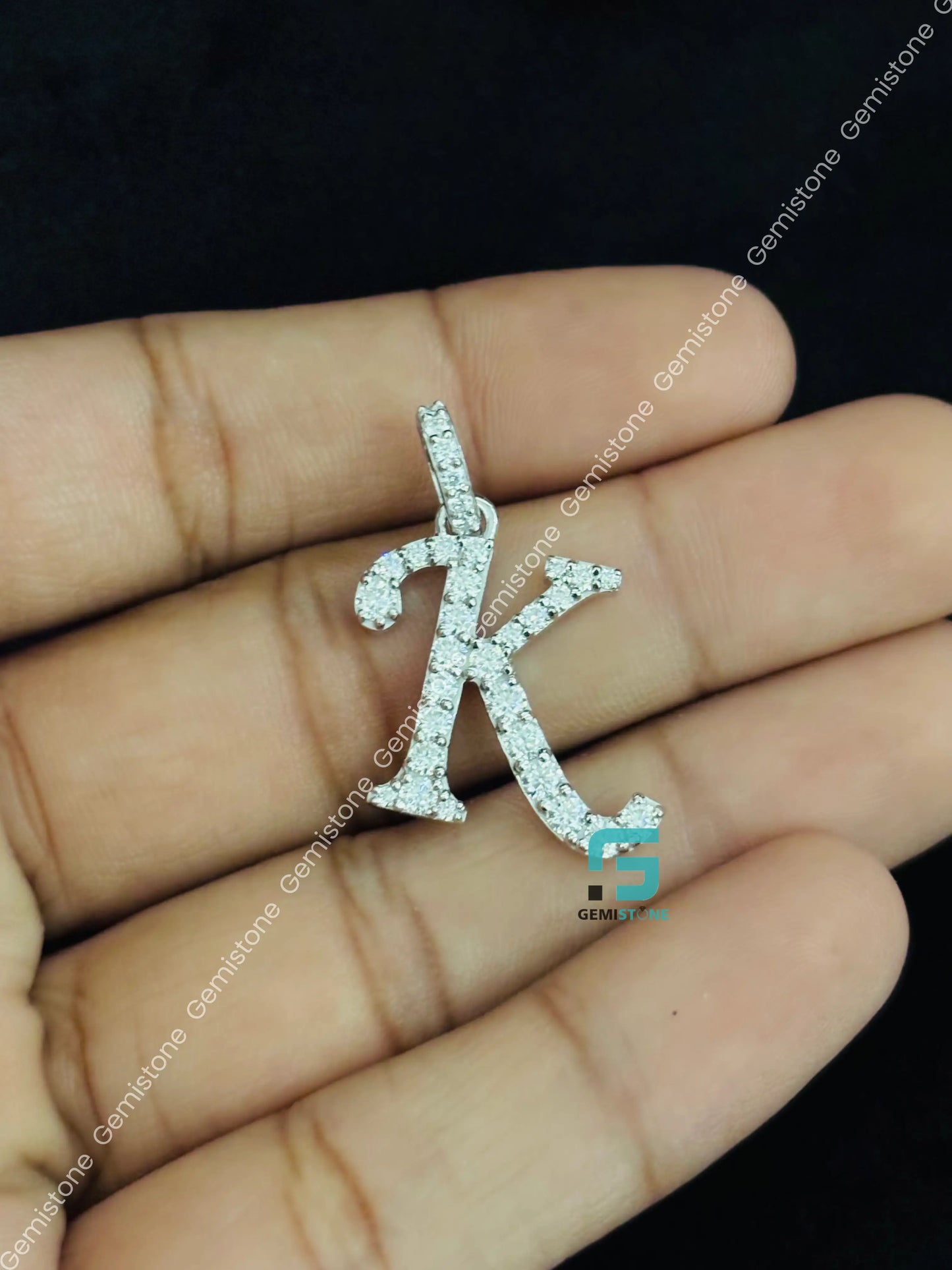 925 Sterling Silver Custom Letter Moissanite Alphabet Letter Pendant For Unisex