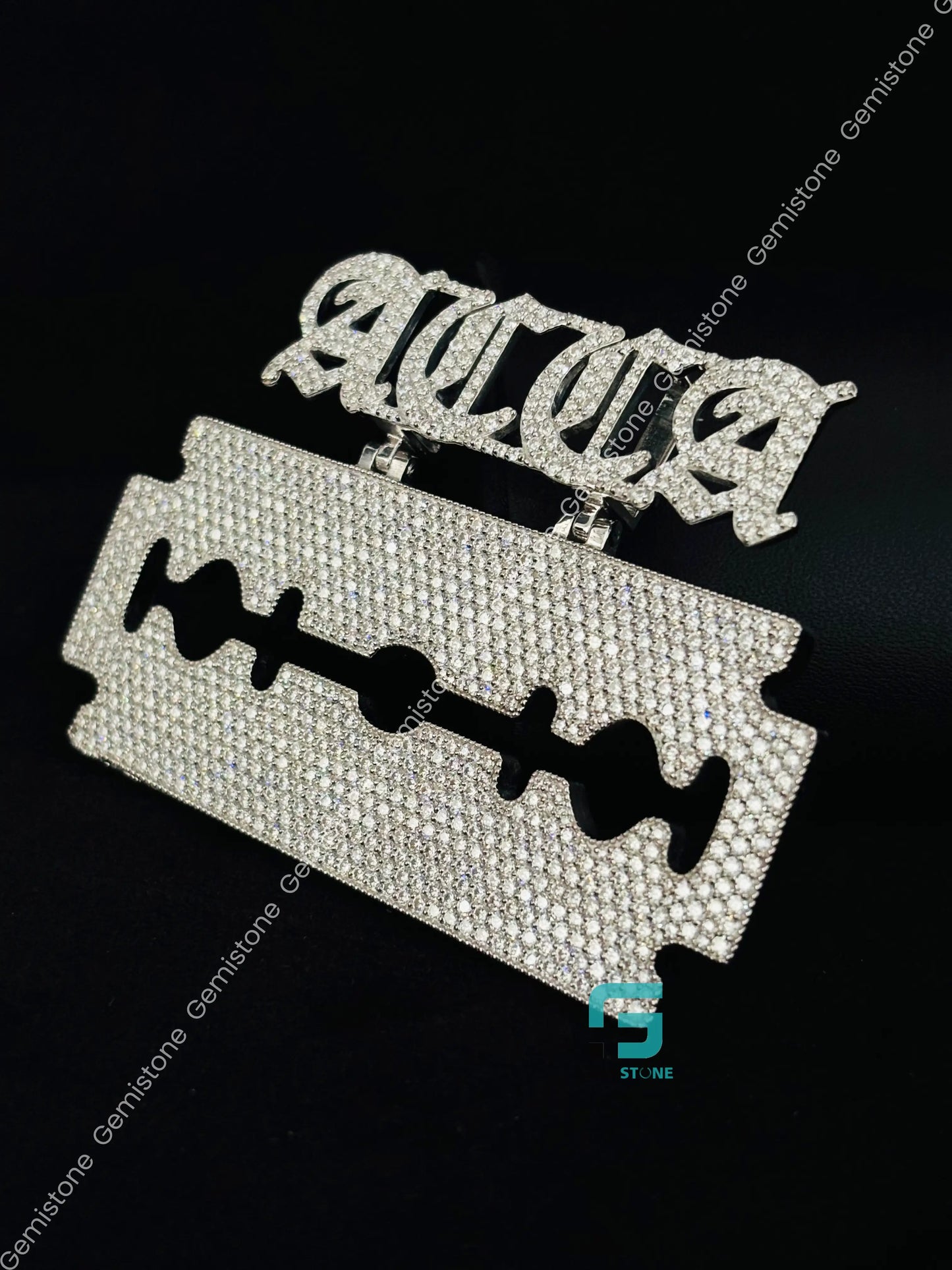 925 Sterling Silver Custom Name With Razor Blade Pendant