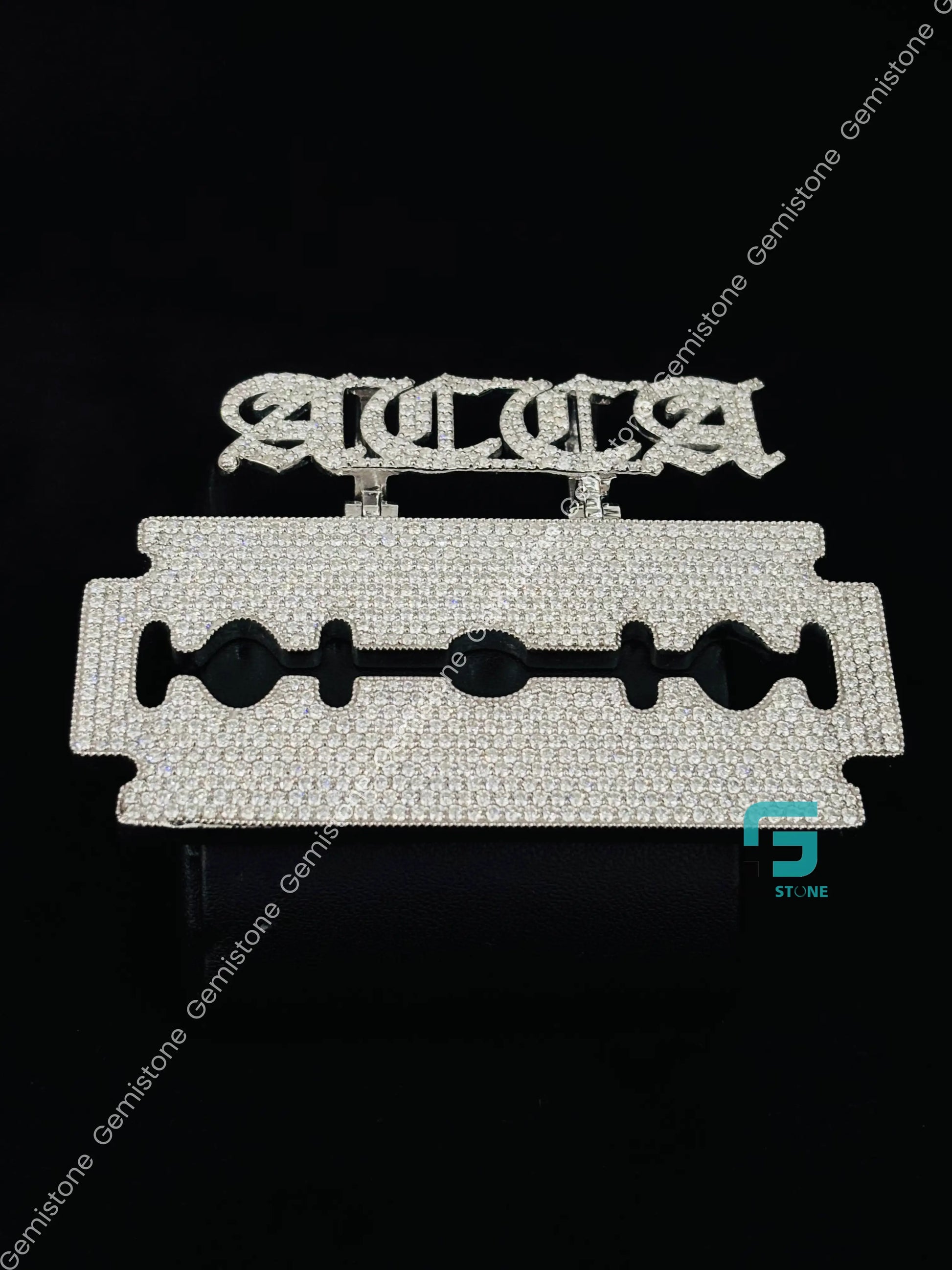 925 Sterling Silver Custom Name With Razor Blade Pendant For Men