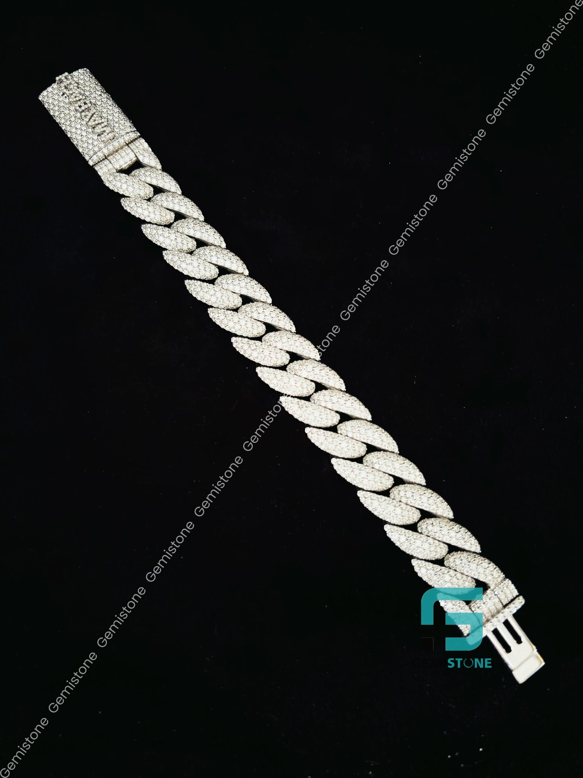 925 Sterling Silver Iced Out Hip Hop Cuban Link Bracelet
