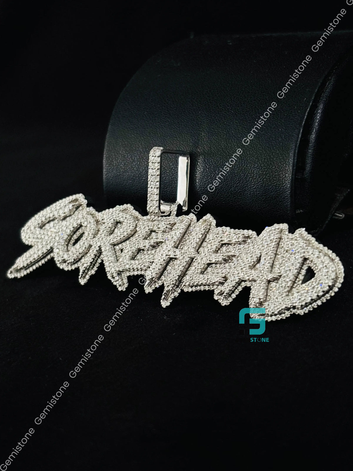 925 Sterling Silver Initial Letter Moissanite Iced Out Pendant