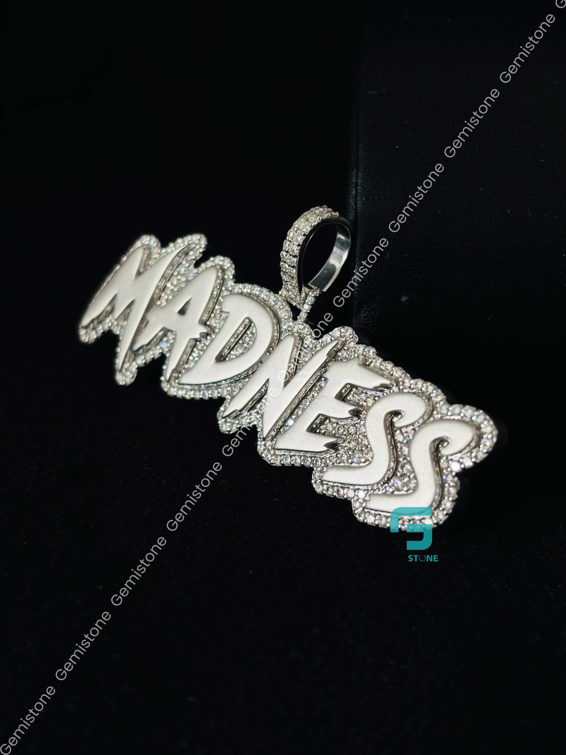 925 Sterling Silver MADNESS Custom Letter Moissanite Pendant For Men